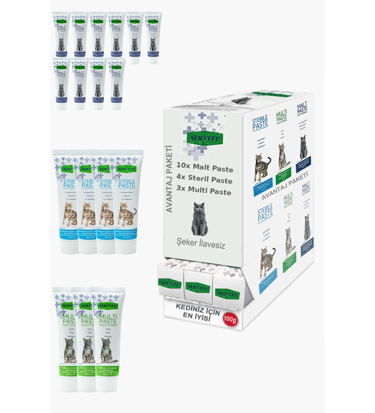 Sernely Cat Malt Advantageous Package (Malt Paste 10x100gr Sterile Paste 4x100gr Multi Paste 3x100gr)-884