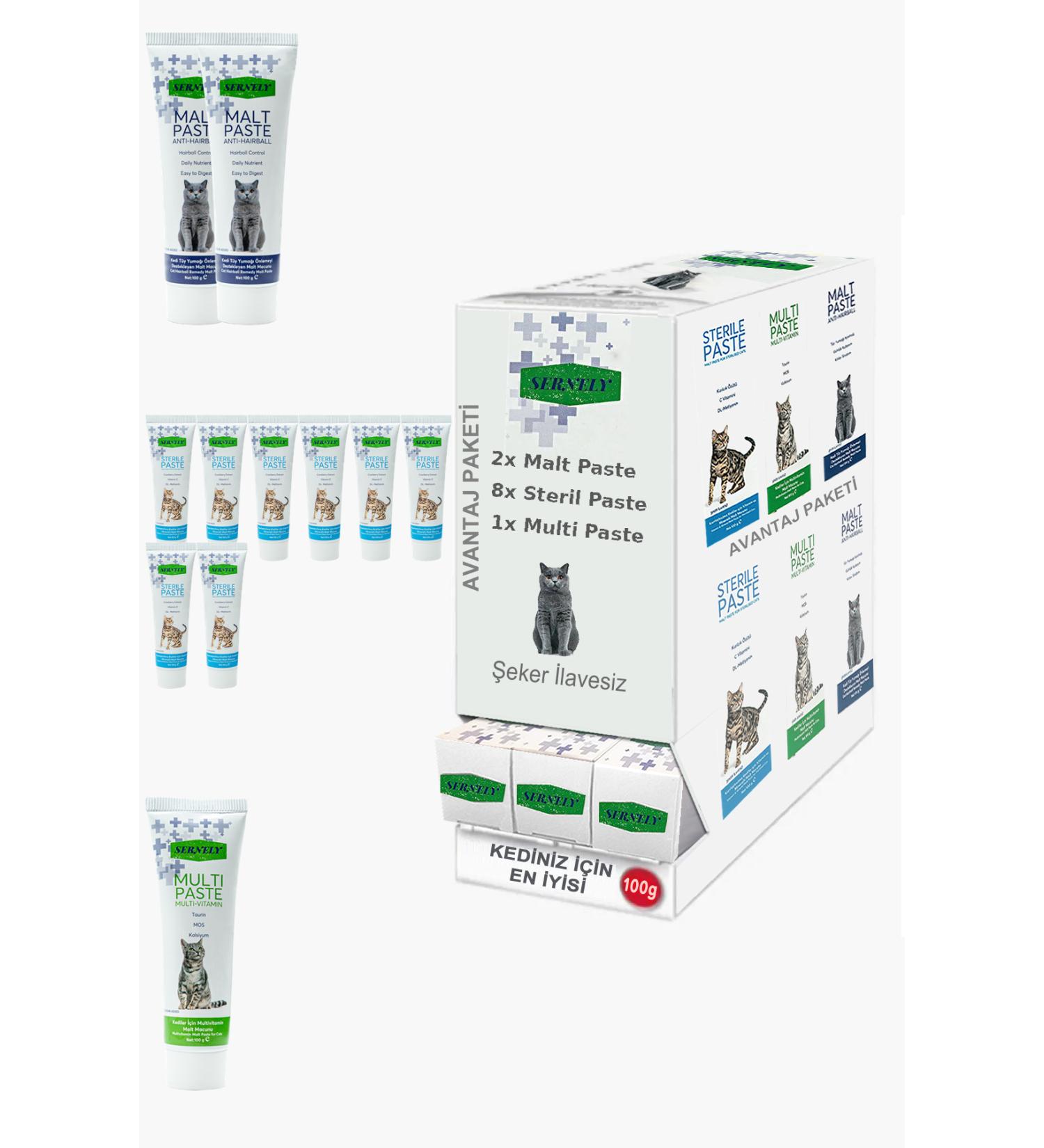 Sernely Cat Malt Advantageous Package (Sterile Paste 8x100gr Malt Paste 2x100gr Multi Paste 1x100gr)-1359