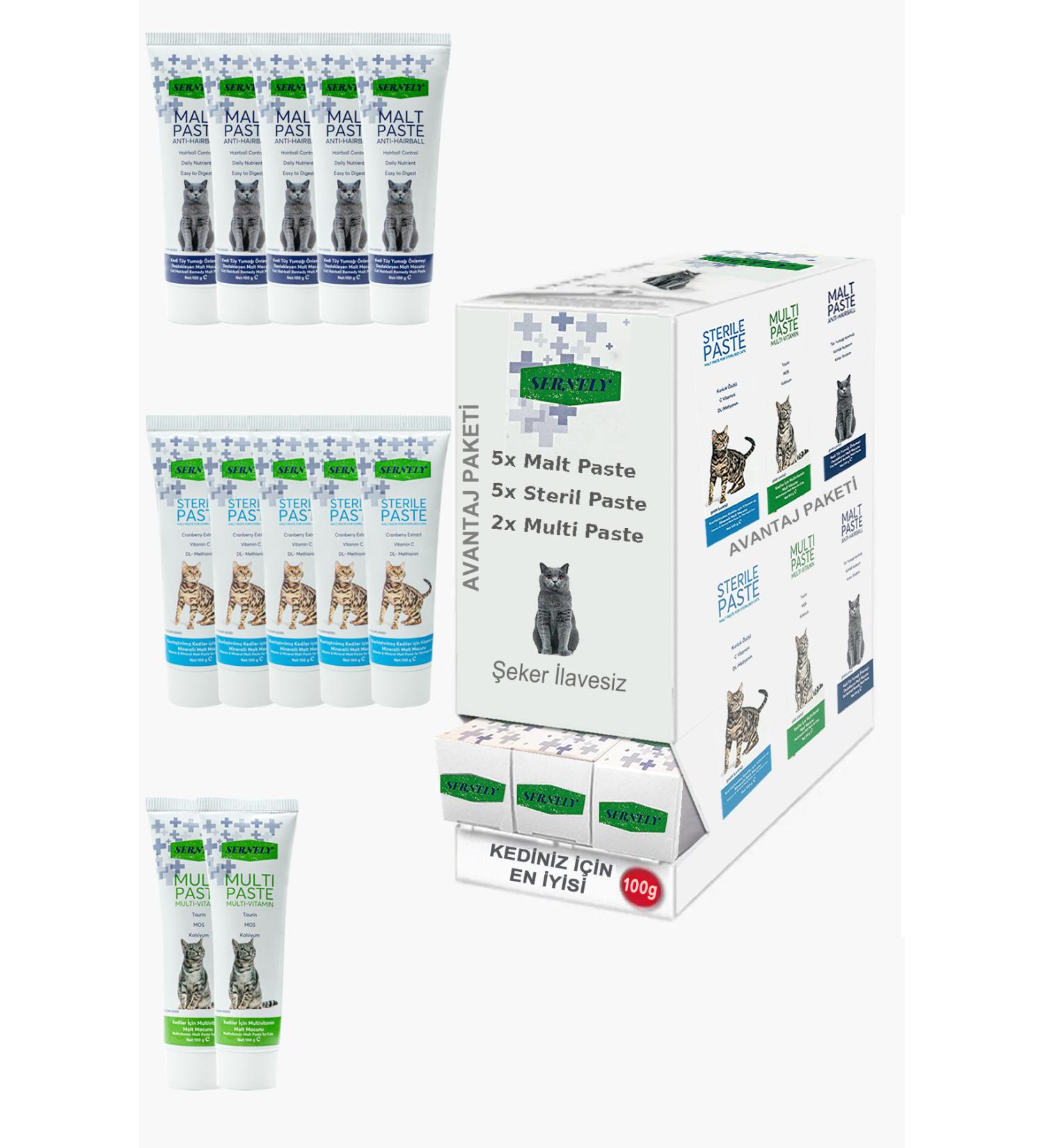 Sernely Cat Vitamin Advantage Package (Sterile Paste 5x100gr Malt Paste 5x100gr Multi Paste 2x100gr)-1637