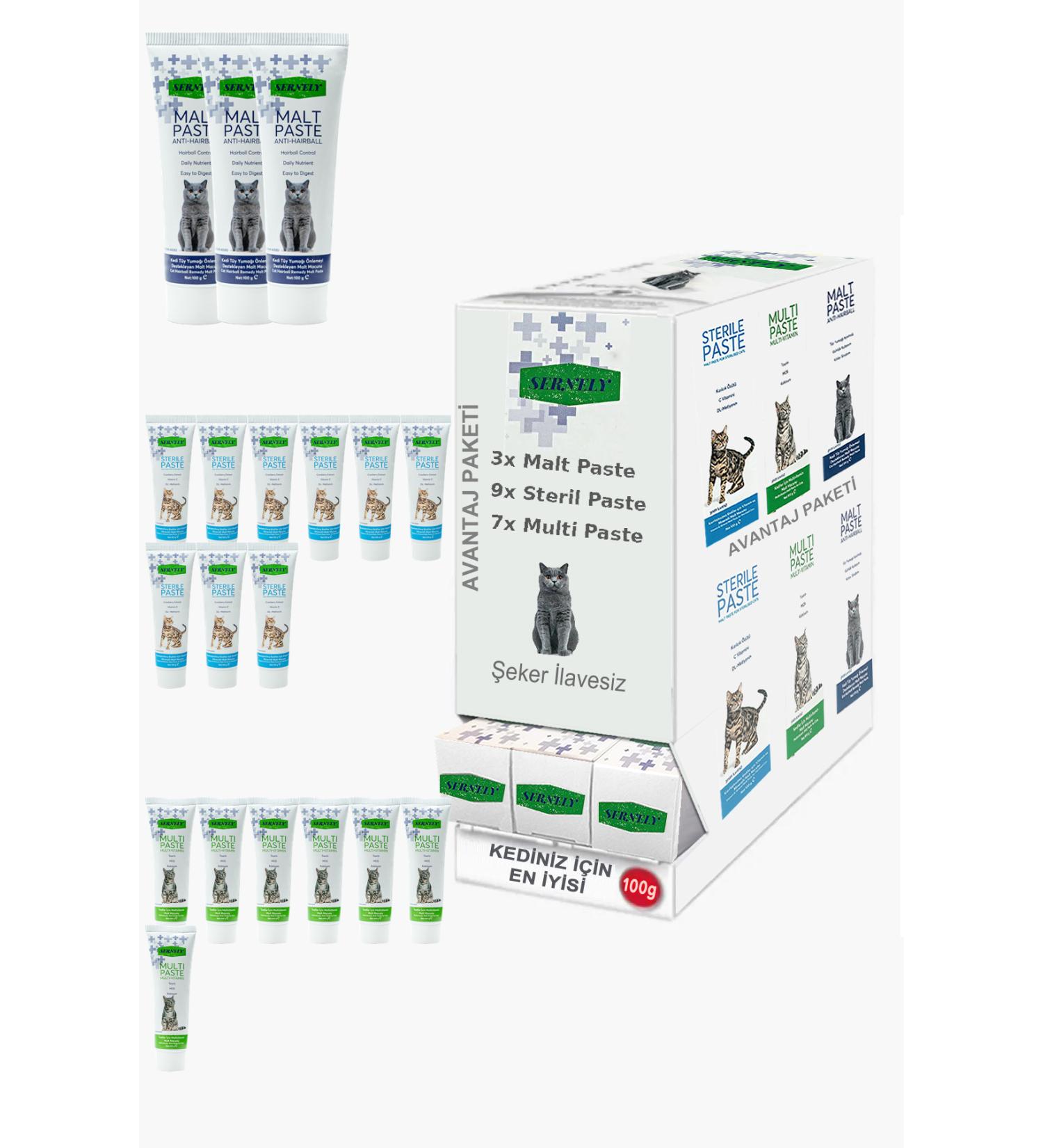 Sernely Cat Malt Advantageous Package (Sterile Paste 9x100gr Multi Paste 7x100gr Malt Paste 3x100gr)-1095