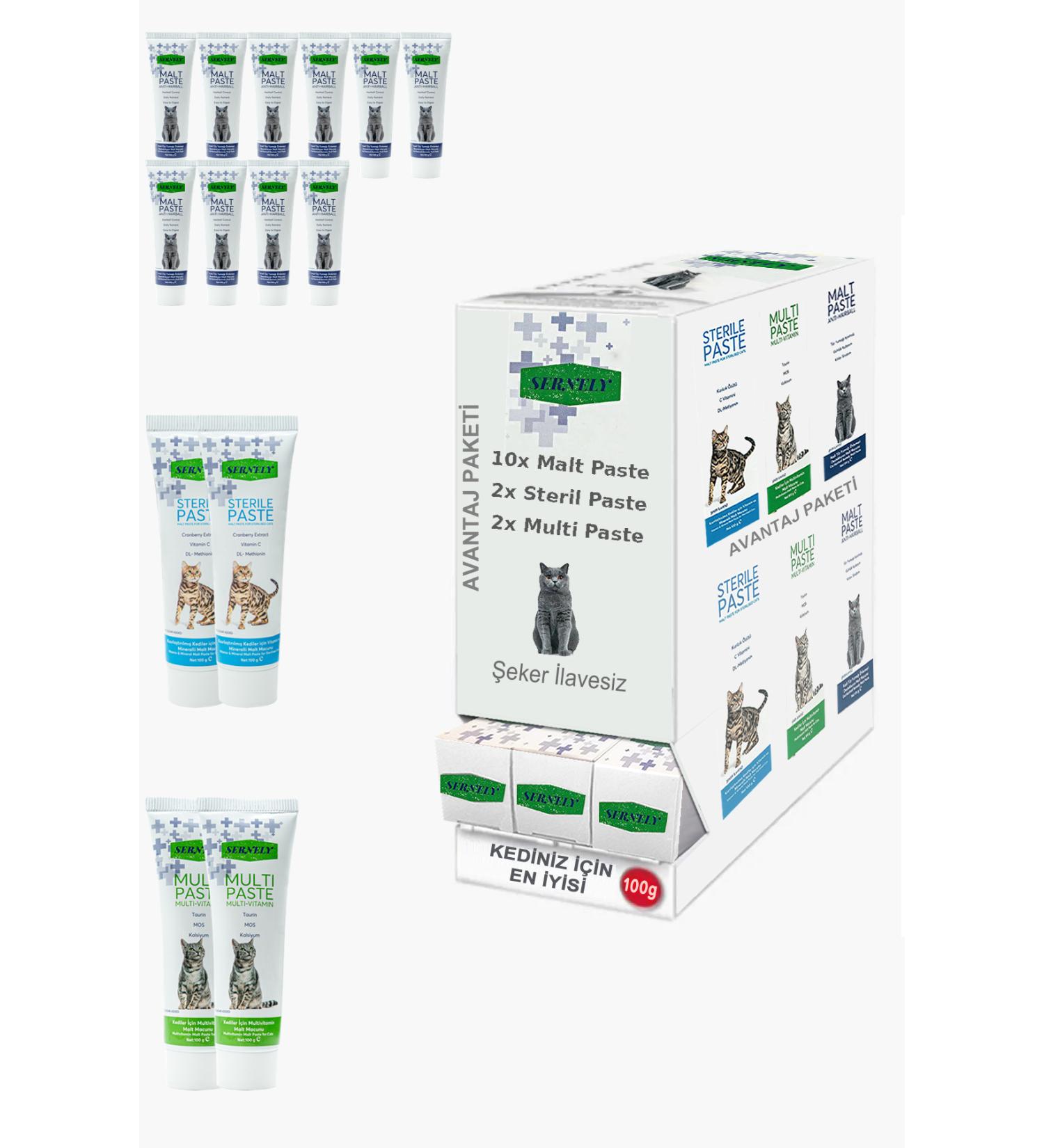 Sernely Cat Malt Advantageous Package (Malt Paste 10x100gr Sterile Paste 2x100gr Multi Paste 2x100gr)-929