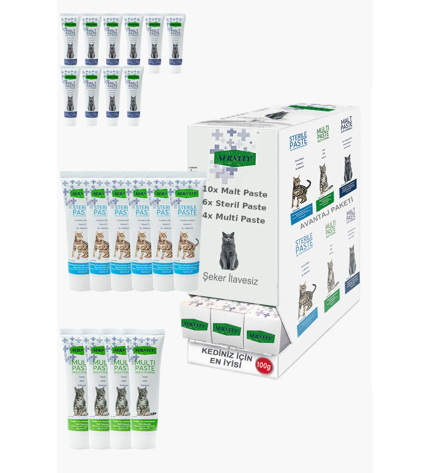 Sernely Cat Malt Advantageous Package (Malt Paste 10x100gr Sterile Paste 6x100gr Multi Paste 4x100gr)-845