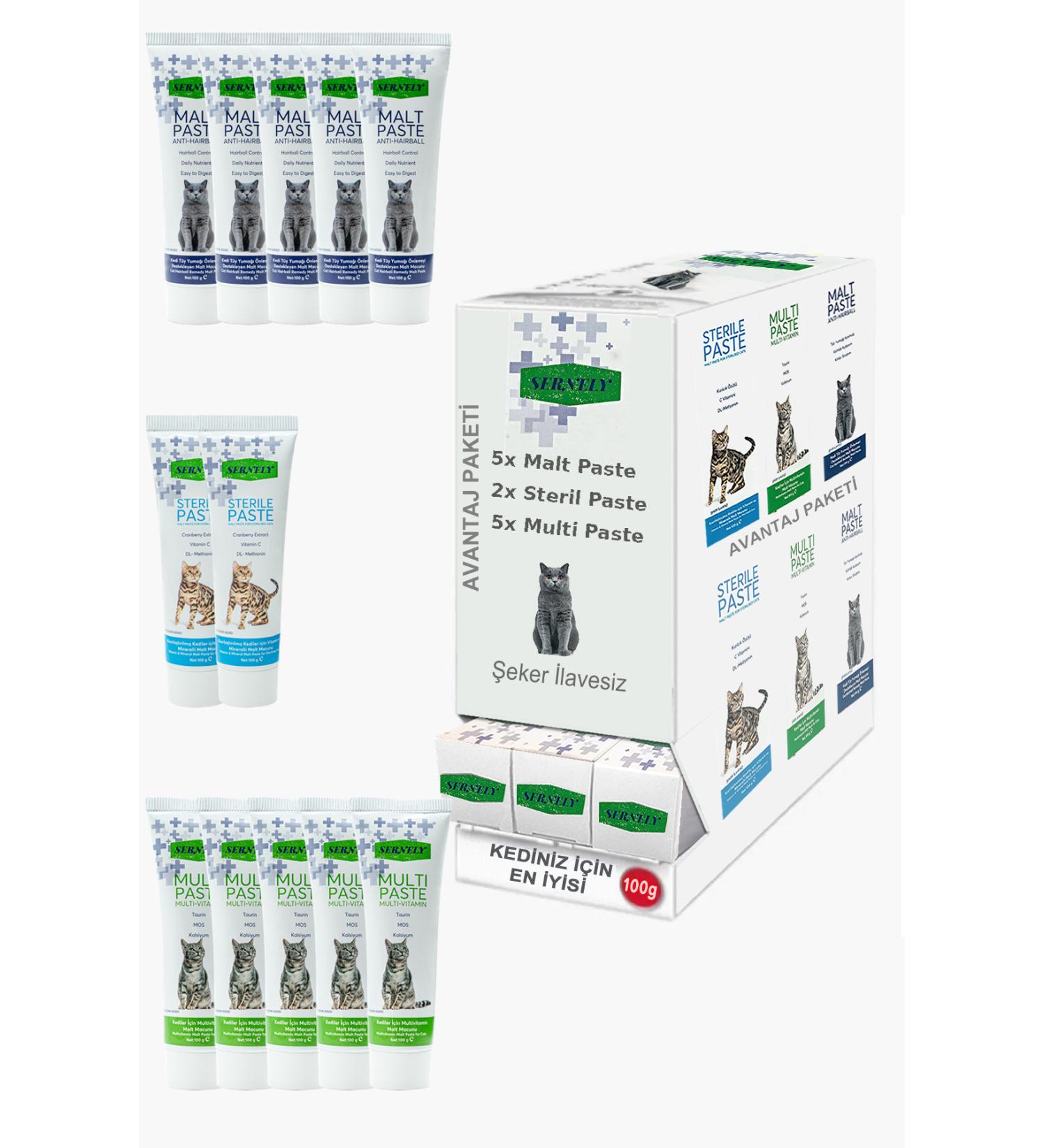 Sernely Cat Vitamin Advantage Package (Multi Paste 5x100gr Malt Paste 5x100gr Sterile Paste 2x100gr)-1640