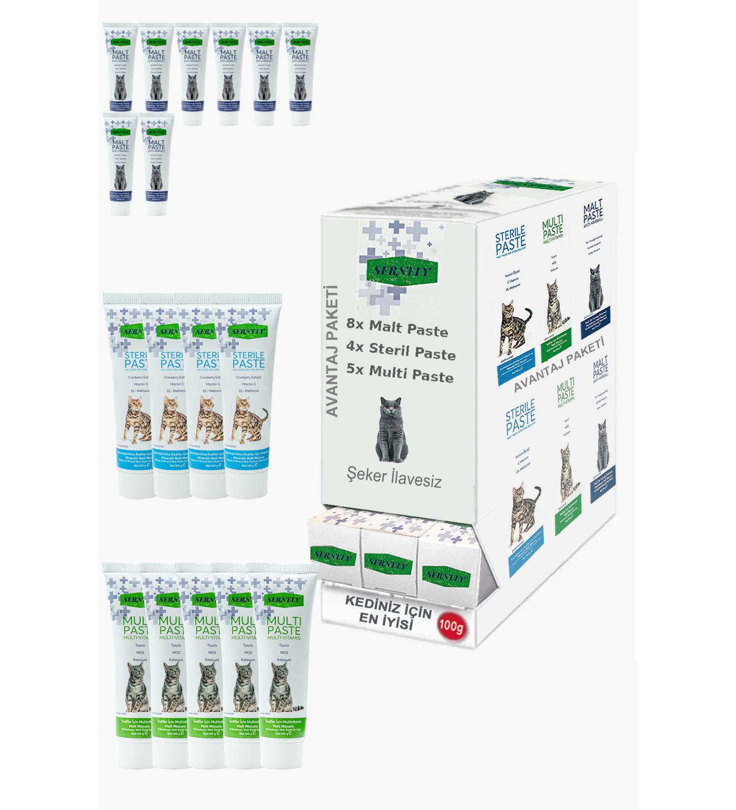 Sernely Cat Malt Advantageous Package (Malt Paste 8x100gr Multi Paste 5x100gr Sterile Paste 4x100gr)-1274