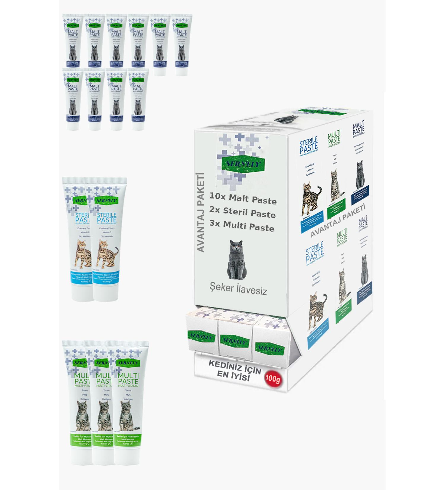 Sernely Cat Malt Advantageous Package (Malt Paste 10x100gr Multi Paste 3x100gr Sterile Paste 2x100gr)-938