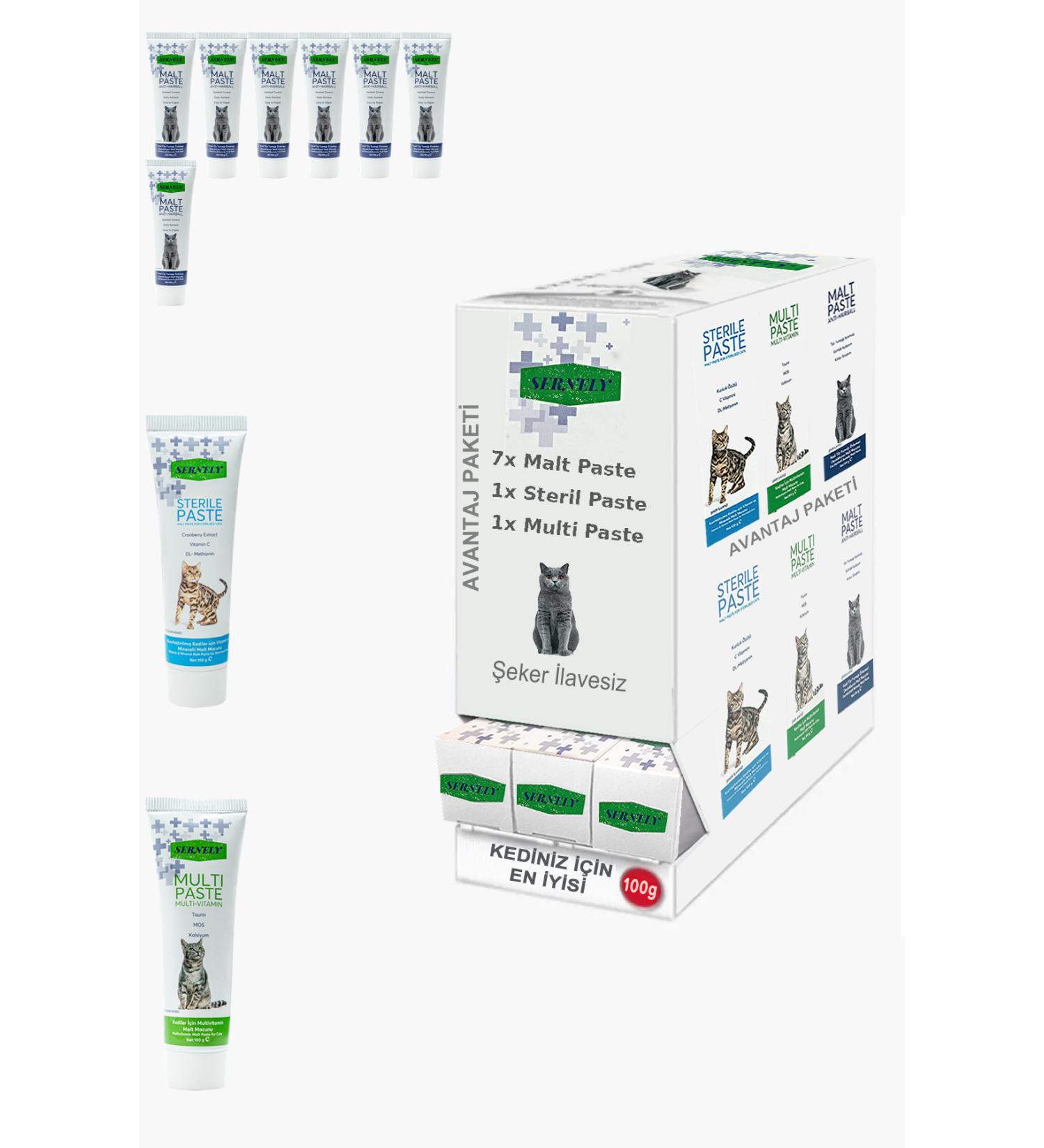 Sernely Cat Malt Advantageous Package (Malt Paste 7x100gr Sterile Paste 1x100gr Multi Paste 1x100gr)-1500