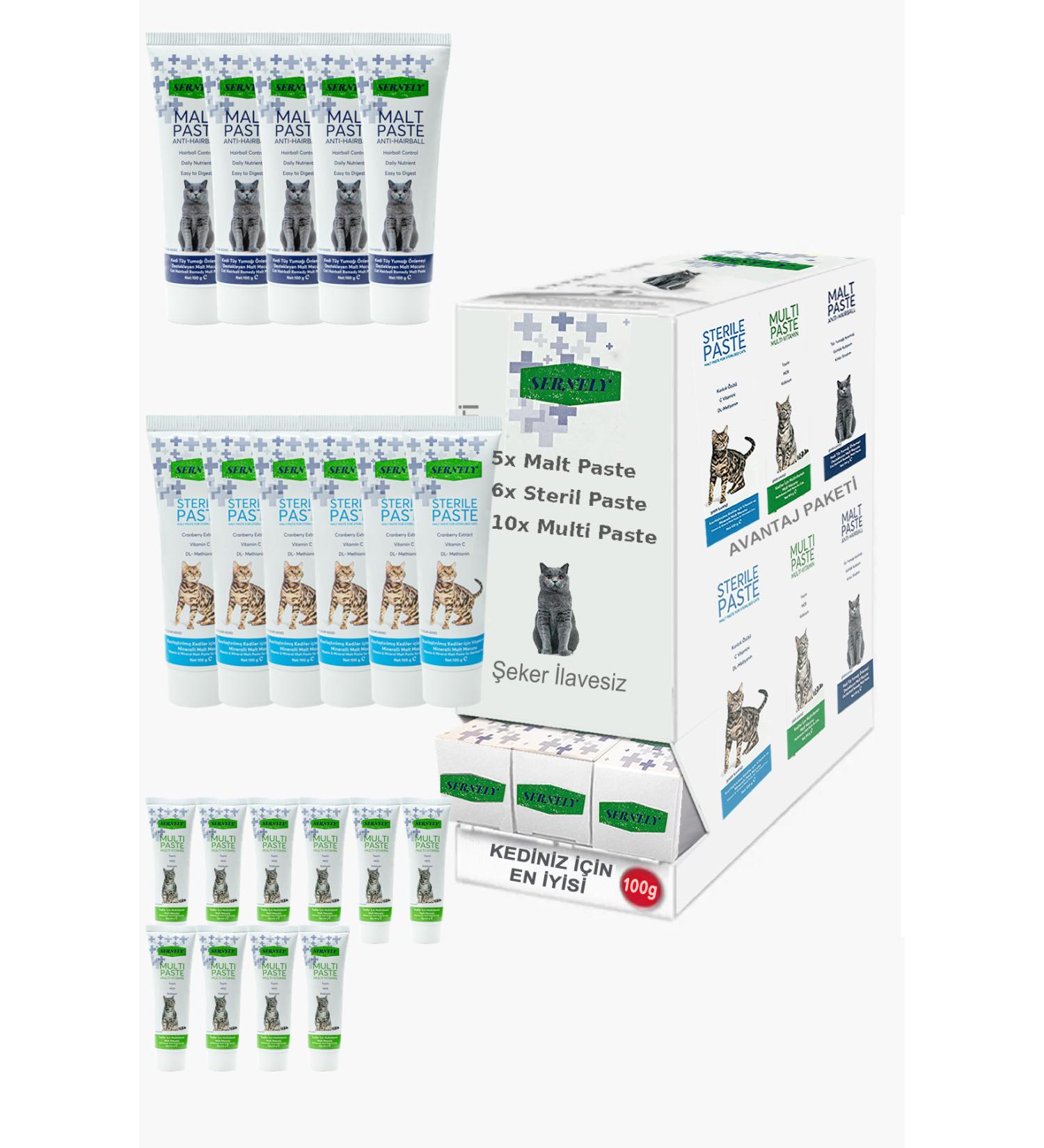 Sernely Cat Malt Advantageous Package (Multi Paste 10x100gr Sterile Paste 6x100gr Malt Paste 5x100gr)-796