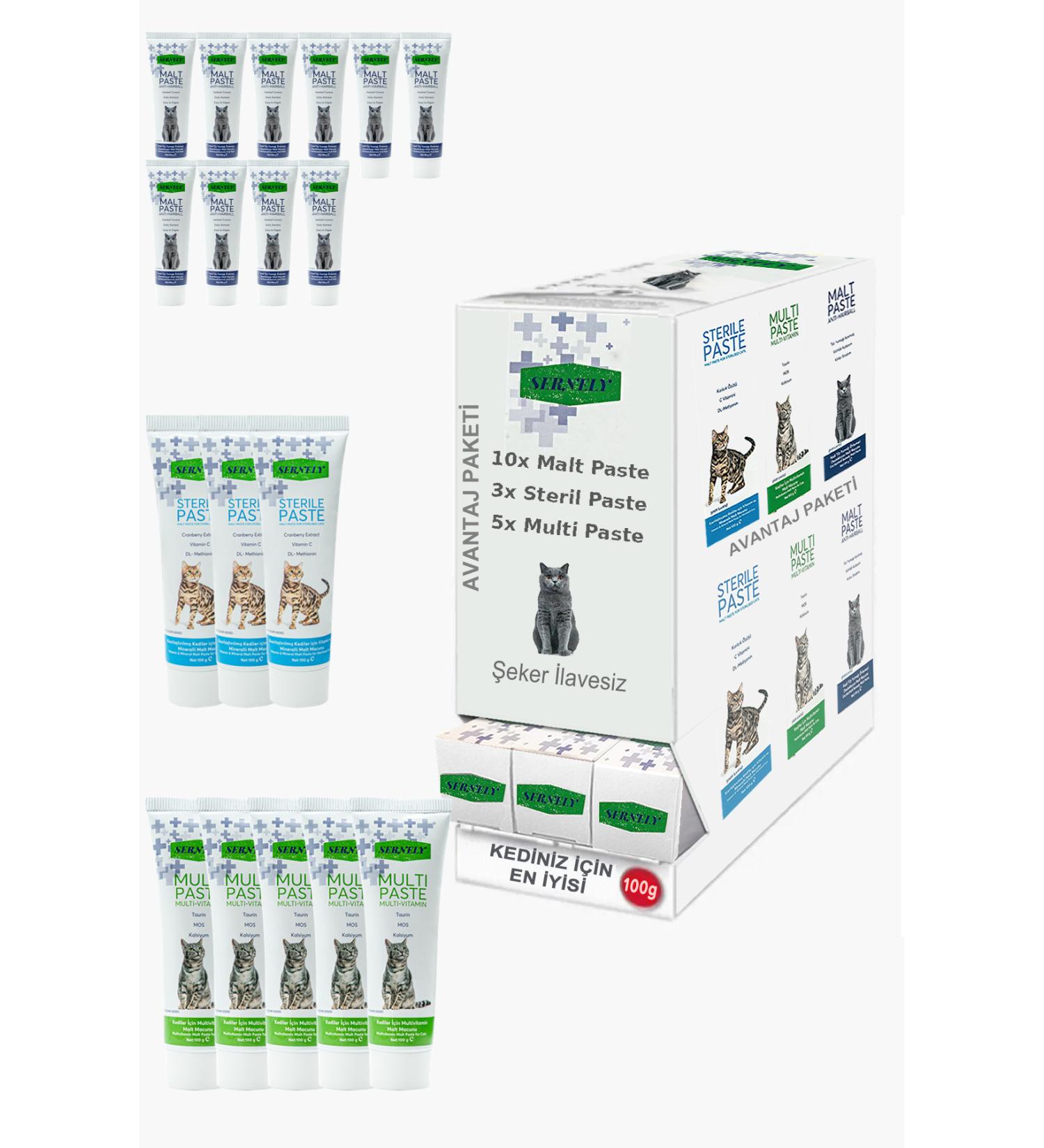 Sernely Cat Malt Advantageous Package (Malt Paste 10x100gr Multi Paste 5x100gr Sterile Paste 3x100gr)-892
