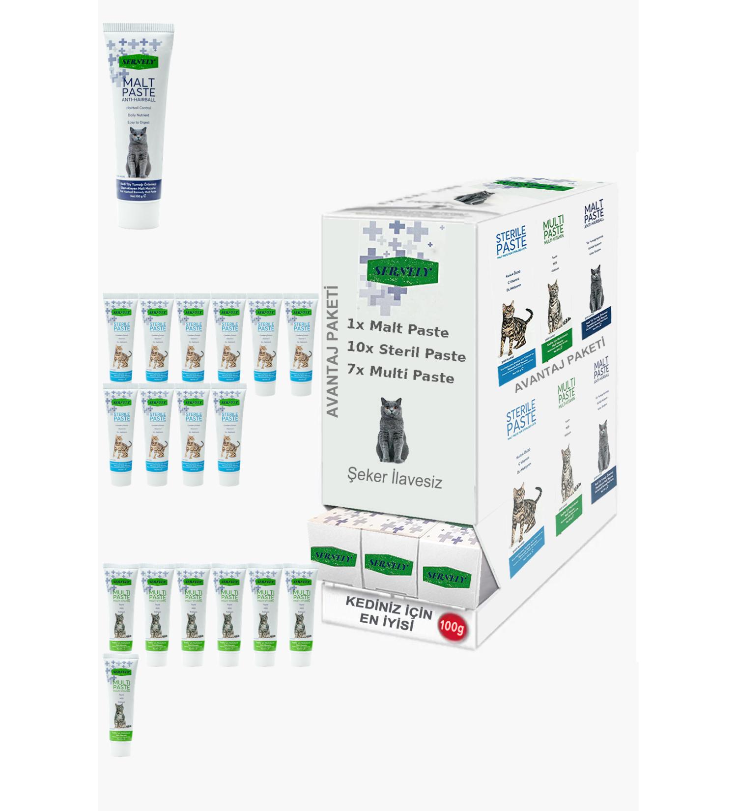 Sernely Cat Malt Advantageous Package (Sterile Paste 10x100gr Multi Paste 7x100gr Malt Paste 1x100gr)-952