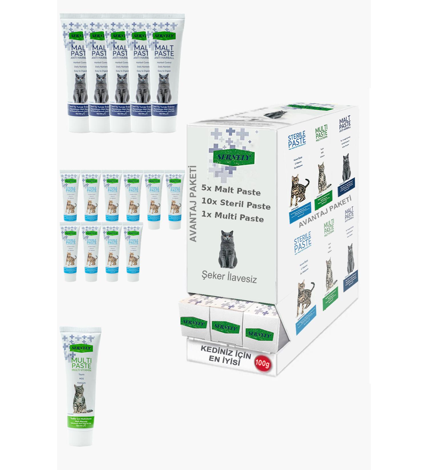 Sernely Cat Malt Advantageous Package (Sterile Paste 10x100gr Malt Paste 5x100gr Multi Paste 1x100gr)-971