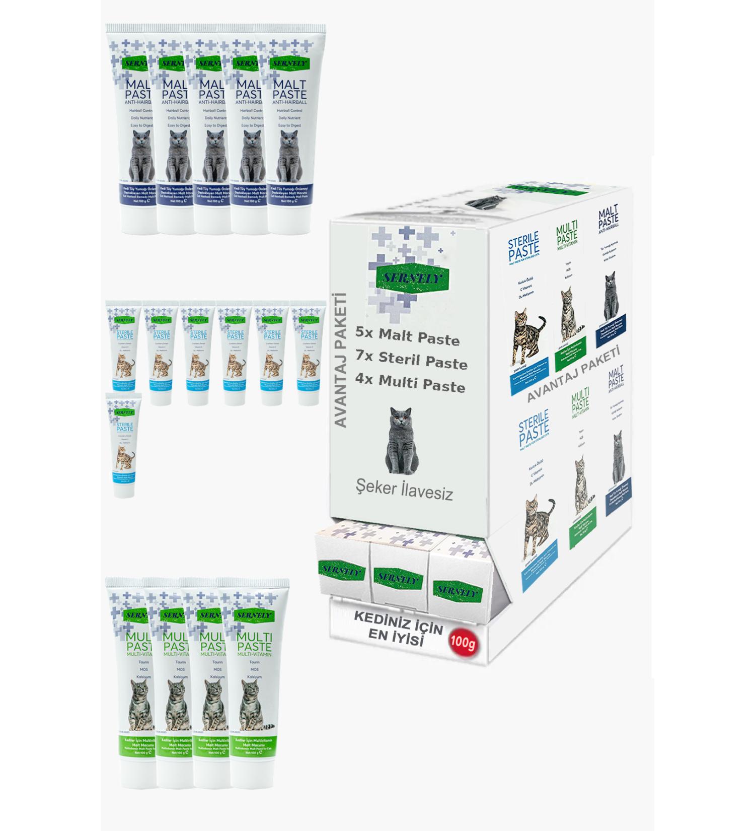 Sernely Cat Malt Advantageous Package (Sterile Paste 7x100gr Malt Paste 5x100gr Multi Paste 4x100gr)-1412