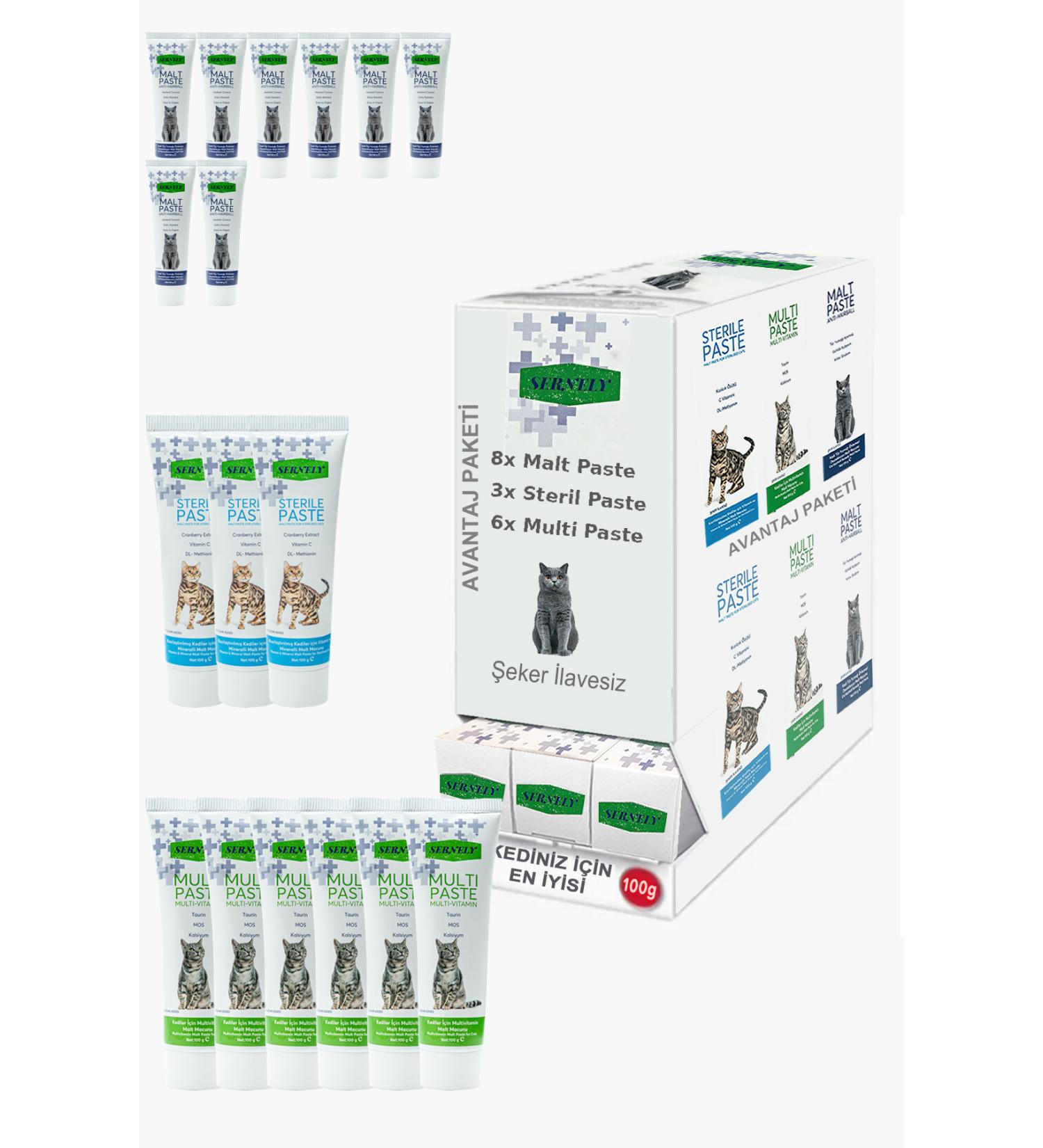 Sernely Cat Malt Advantageous Package (Malt Paste 8x100gr Multi Paste 6x100gr Sterile Paste 3x100gr)-1305