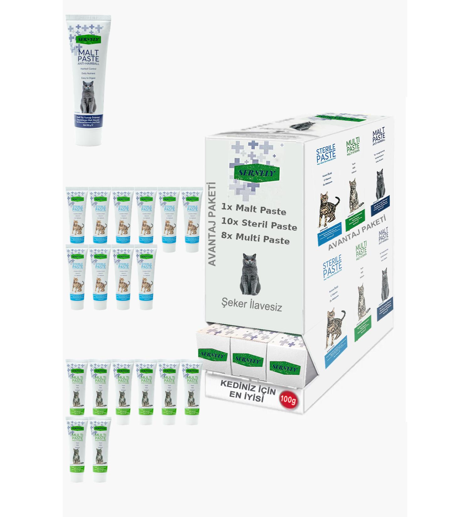 Sernely Cat Malt Advantageous Package (Sterile Paste 10x100gr Multi Paste 8x100gr Malt Paste 1x100gr)-953