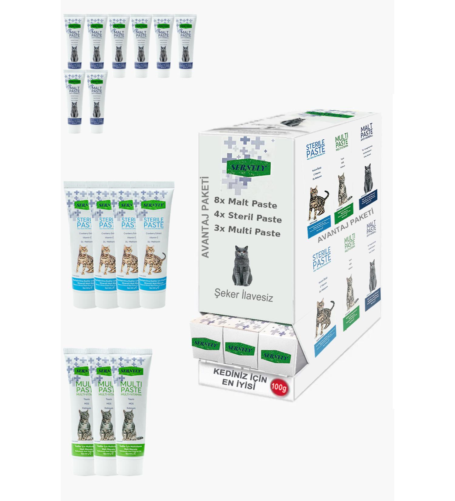 Sernely Cat Malt Advantageous Package (Malt Paste 8x100gr Sterile Paste 4x100gr Multi Paste 3x100gr)-1298