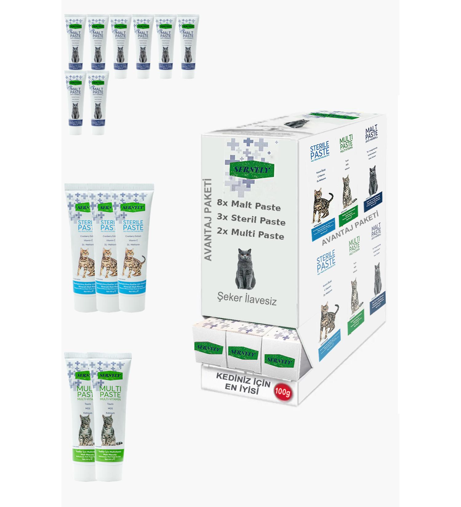 Sernely Cat Malt Advantageous Package (Malt Paste 8x100gr Sterile Paste 3x100gr Multi Paste 2x100gr)-1332