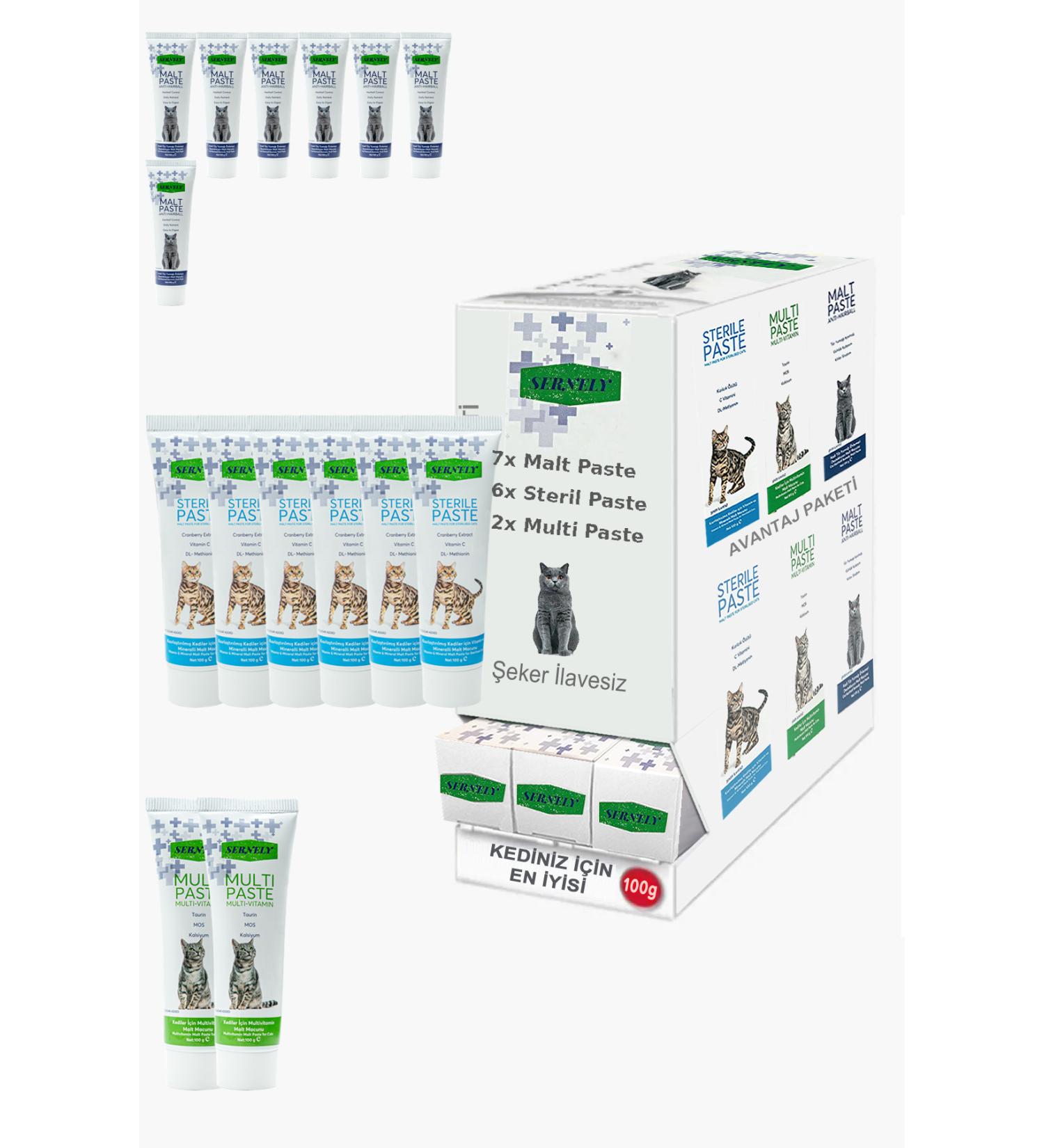 Sernely Cat Malt Advantageous Package (Malt Paste 7x100gr Sterile Paste 6x100gr Multi Paste 2x100gr)-1470