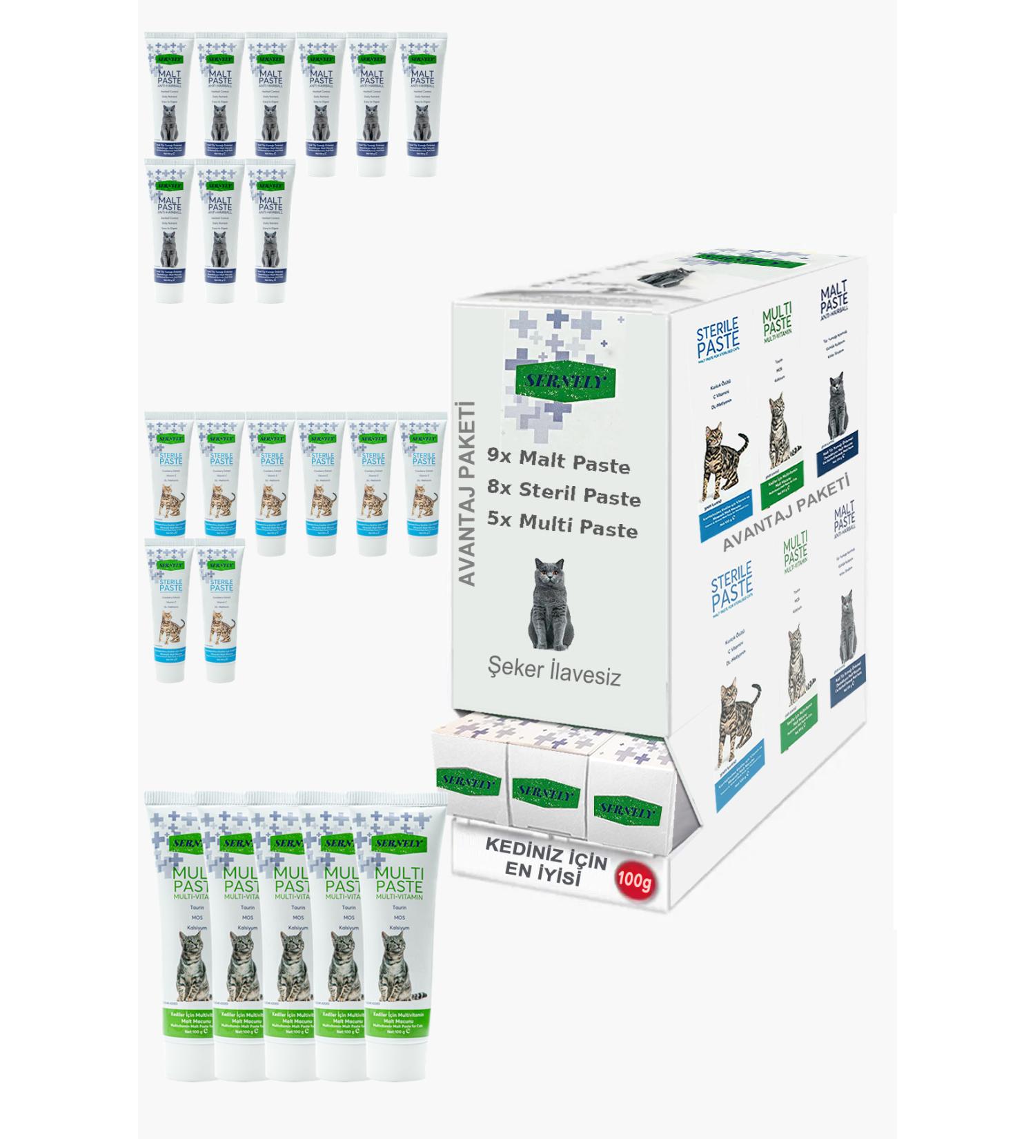 Sernely Cat Malt Advantageous Package (Malt Paste 9x100gr Sterile Paste 8x100gr Multi Paste 5x100gr)-1055