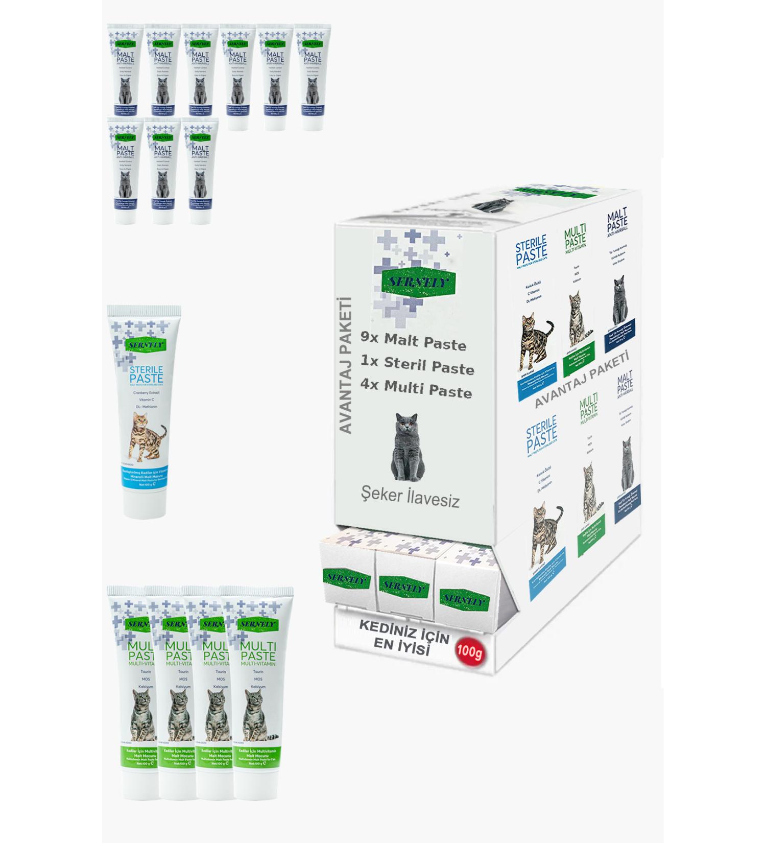Sernely Cat Malt Advantageous Package (Malt Paste 9x100gr Multi Paste 4x100gr Sterile Paste 1x100gr)-1211