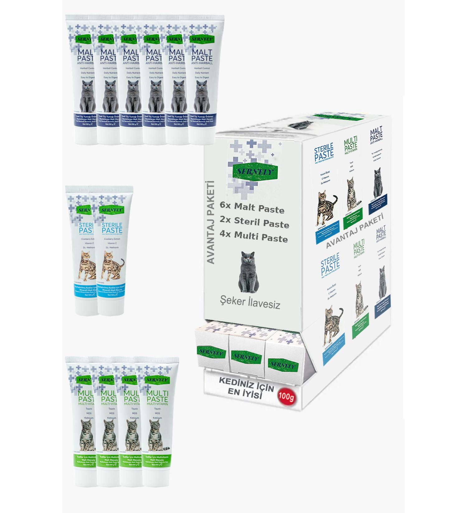 Sernely Cat Vitamin Advantage Package (Malt Paste 6x100gr Multi Paste 4x100gr Sterile Paste 2x100gr)-1571