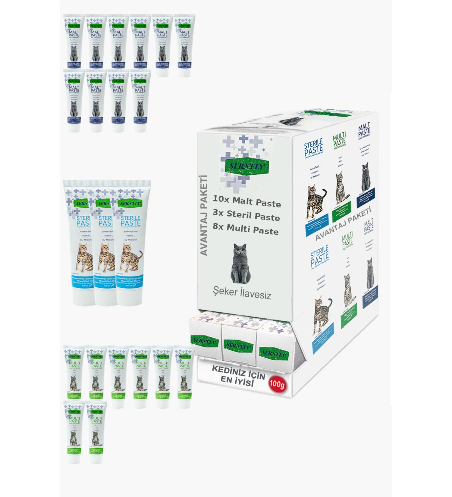 Sernely Cat Malt Advantageous Package (Malt Paste 10x100gr Multi Paste 8x100gr Sterile Paste 3x100gr)-895