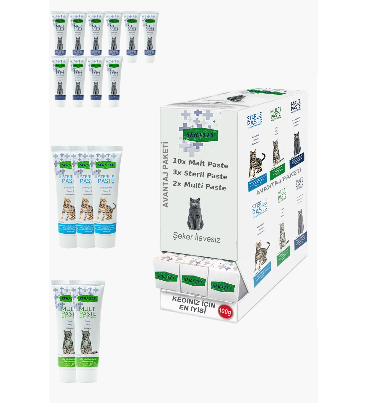 Sernely Cat Malt Advantageous Package (Malt Paste 10x100gr Sterile Paste 3x100gr Multi Paste 2x100gr)-930