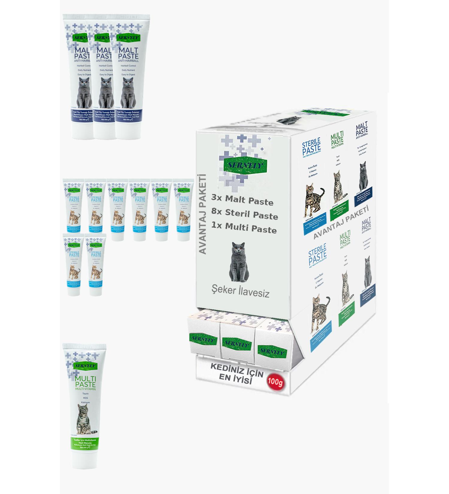 Sernely Cat Malt Advantageous Package (Sterile Paste 8x100gr Malt Paste 3x100gr Multi Paste 1x100gr)-1361