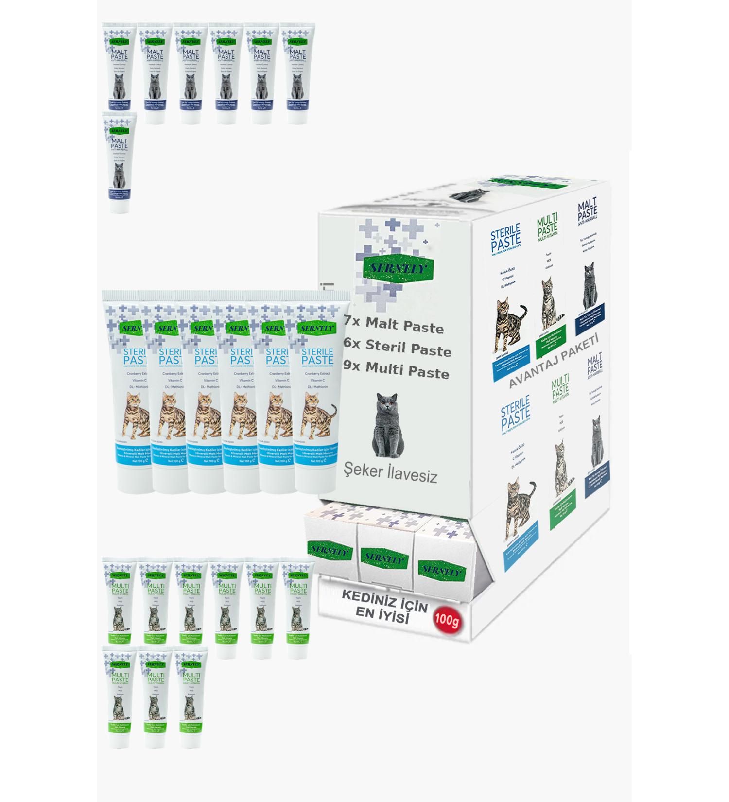 Sernely Cat Malt Advantageous Package (Multi Paste 9x100gr Malt Paste 7x100gr Sterile Paste 6x100gr)-1027