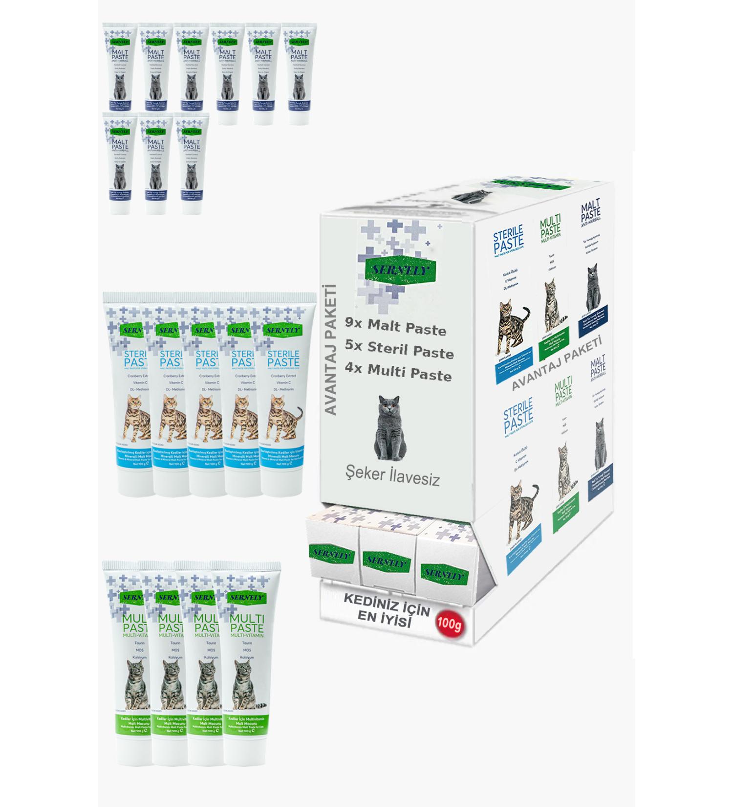 Sernely Cat Malt Advantageous Package (Malt Paste 9x100gr Sterile Paste 5x100gr Multi Paste 4x100gr)-1081