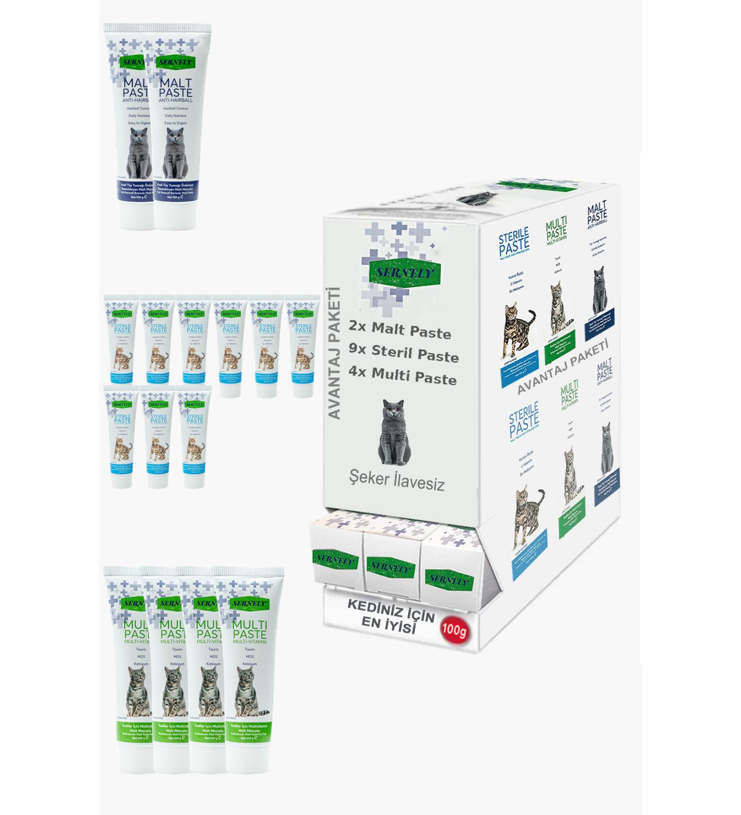Sernely Cat Malt Advantageous Package (Sterile Paste 9x100gr Multi Paste 4x100gr Malt Paste 2x100gr)-1129