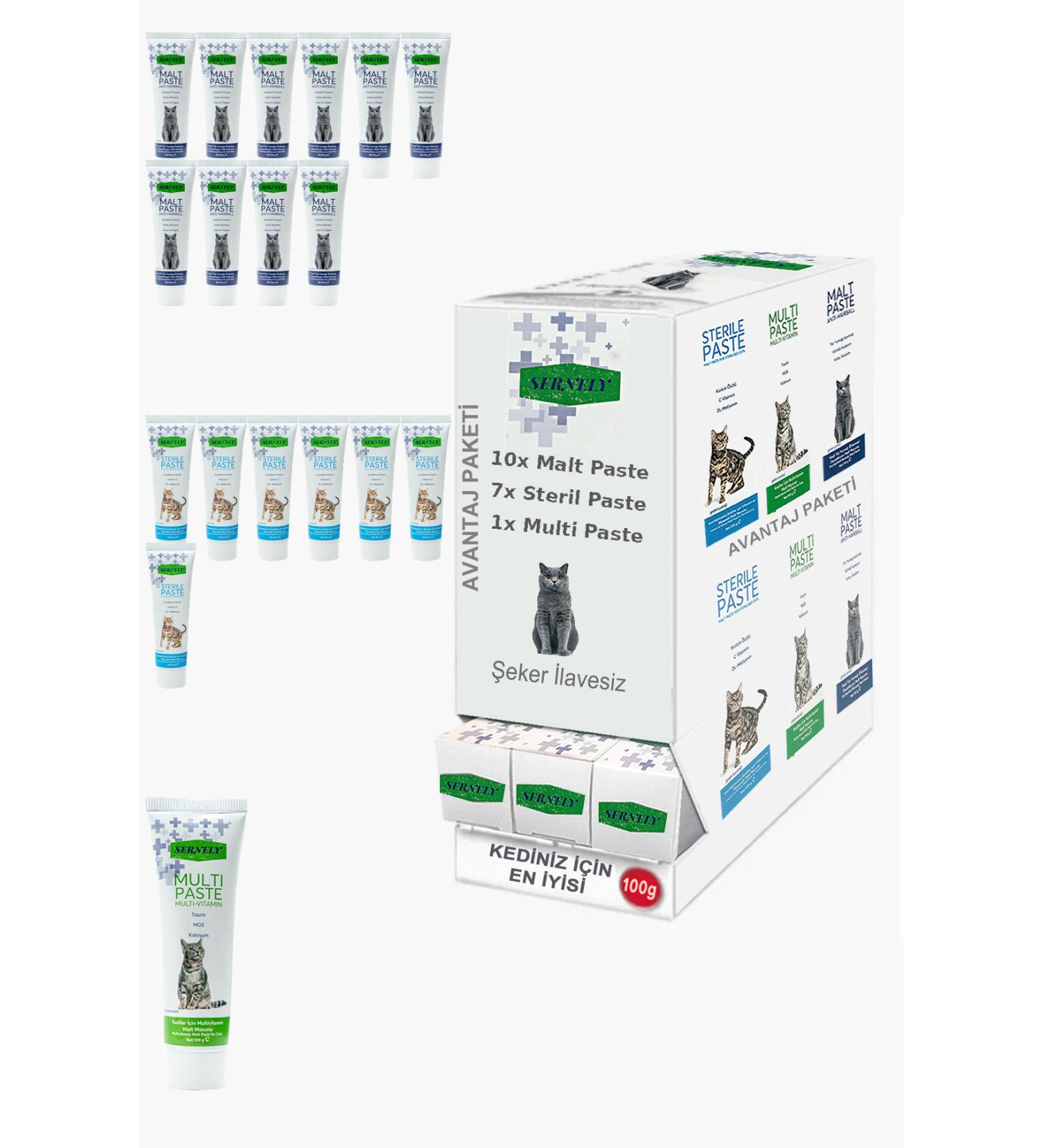 Sernely Cat Malt Advantageous Package (Malt Paste 10x100gr Sterile Paste 7x100gr Multi Paste 1x100gr)-987