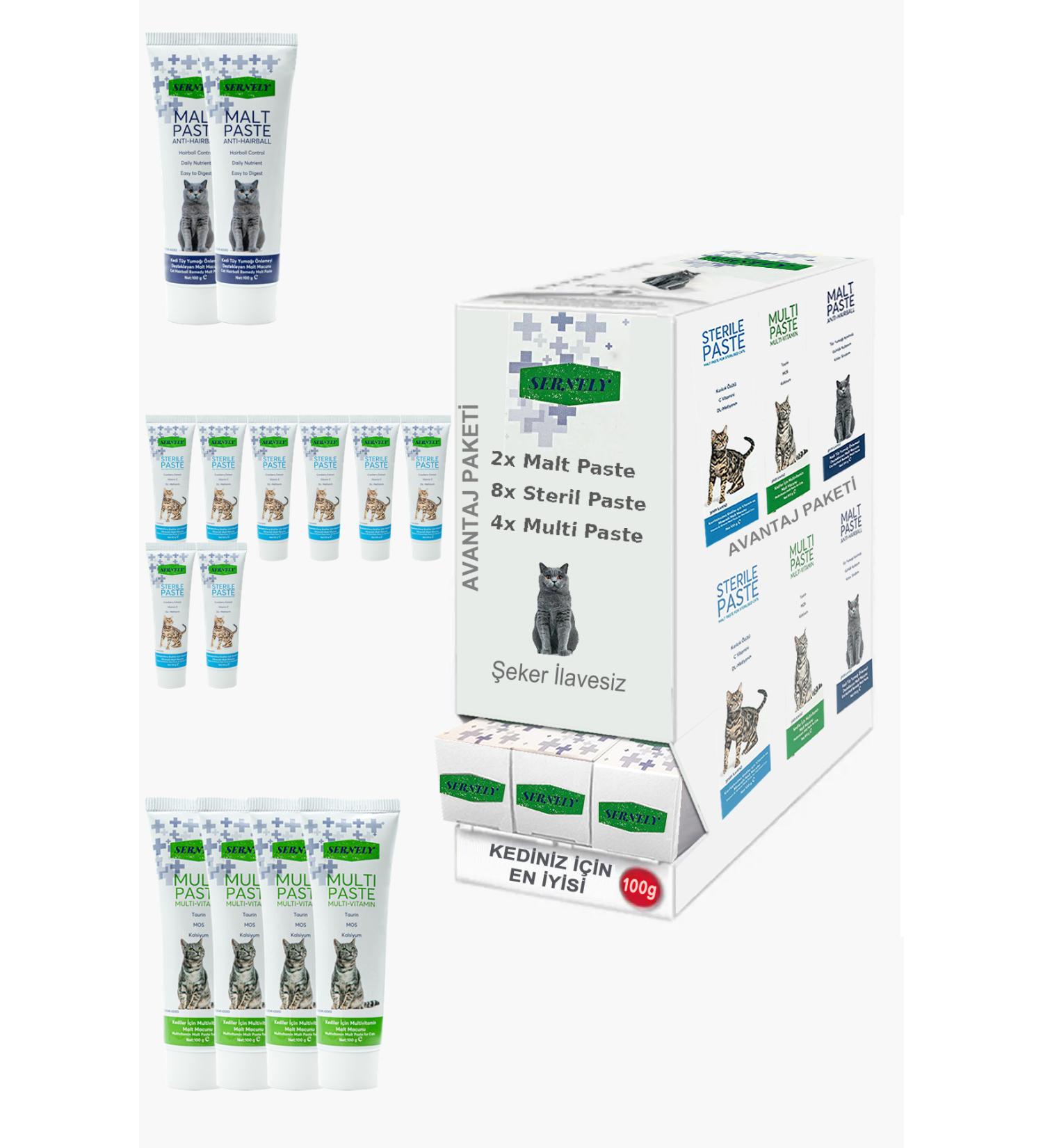 Sernely Cat Malt Advantageous Package (Sterile Paste 8x100gr Multi Paste 4x100gr Malt Paste 2x100gr)-1310