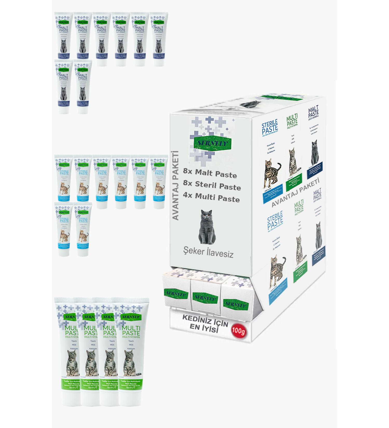 Sernely Cat Malt Advantageous Package (Sterile Paste 8x100gr Malt Paste 8x100gr Multi Paste 4x100gr)-1273