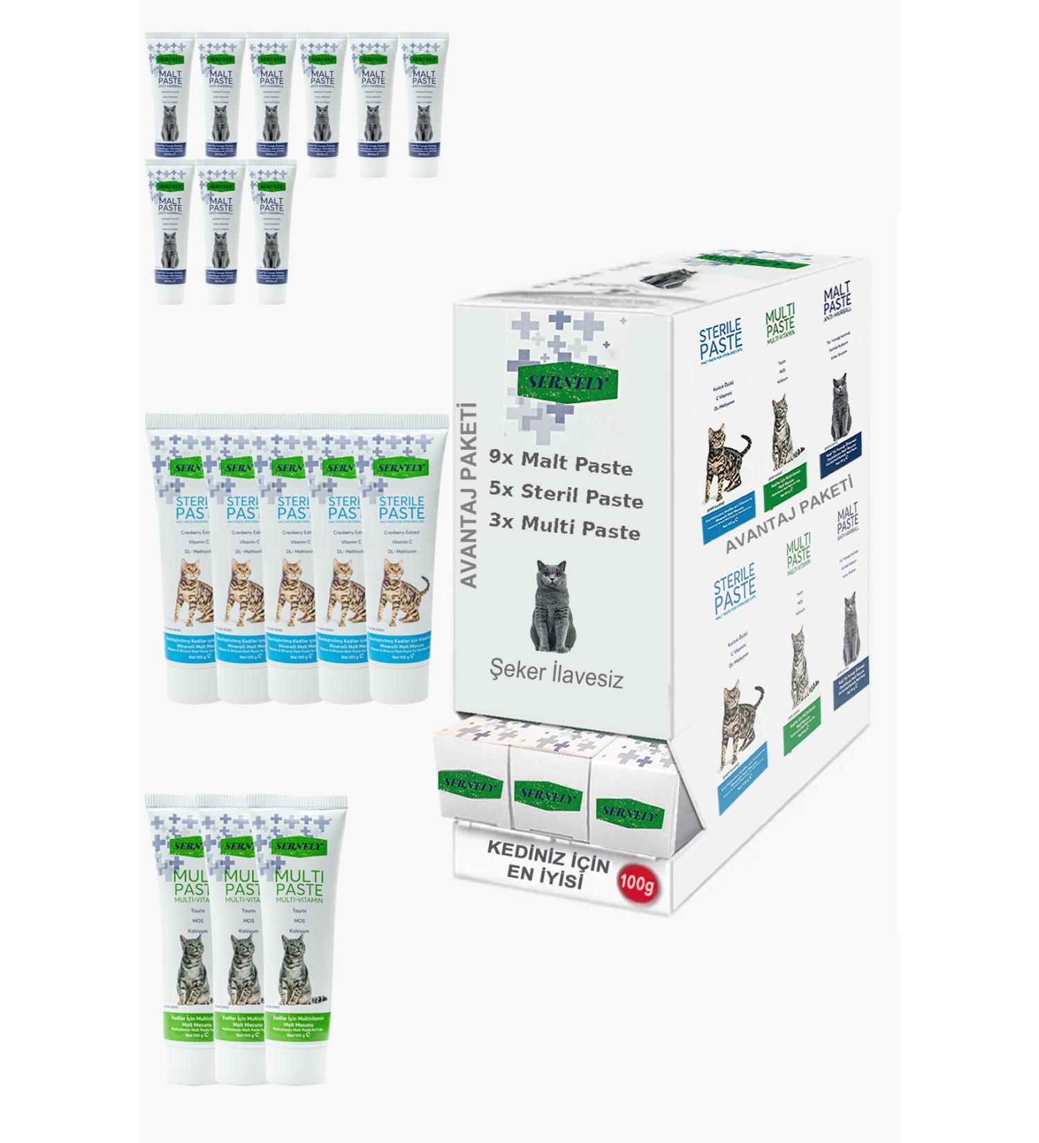 Sernely Cat Malt Advantageous Package (Malt Paste 9x100gr Sterile Paste 5x100gr Multi Paste 3x100gr)-1116