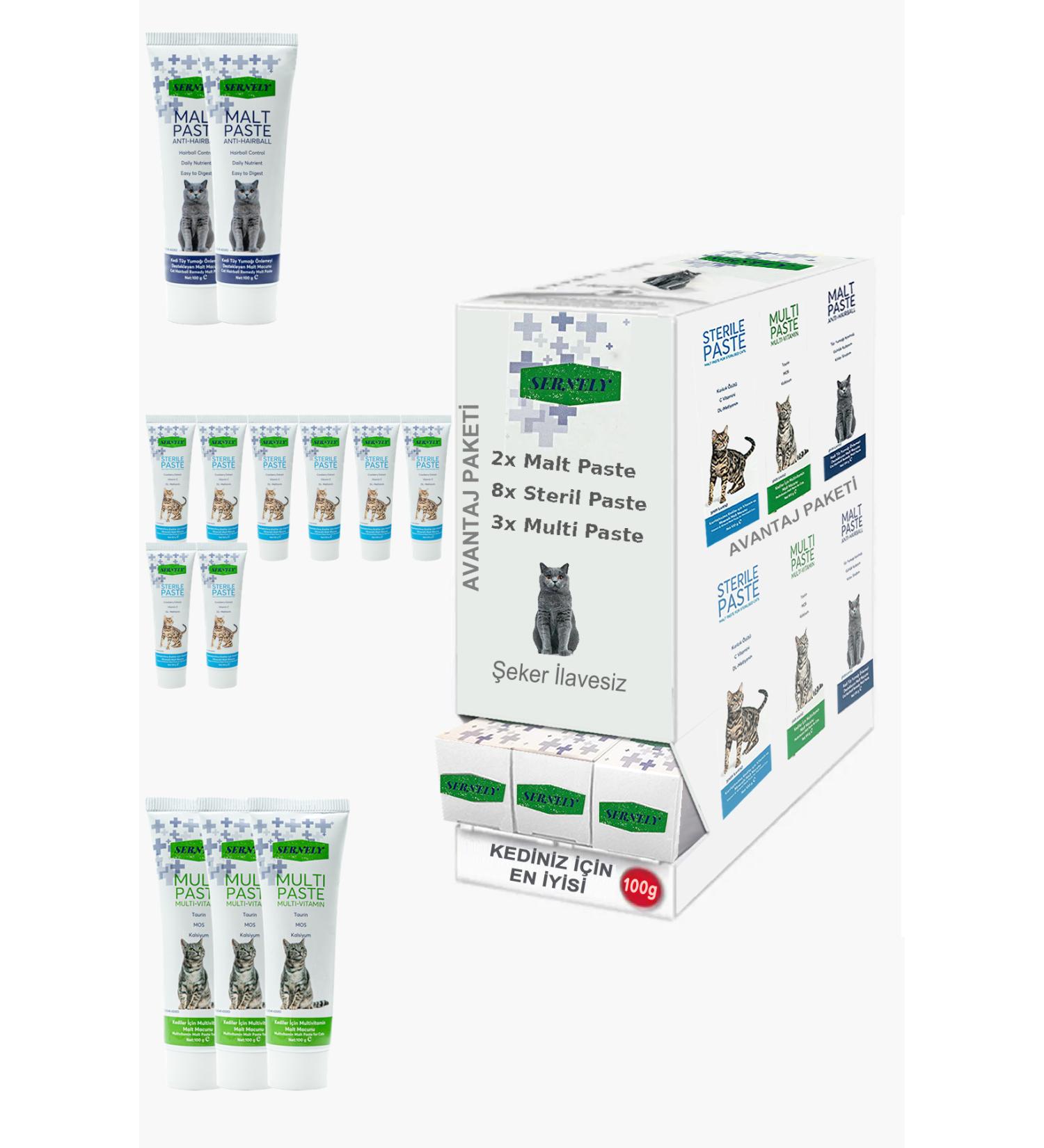 Sernely Cat Malt Advantageous Package (Sterile Paste 8x100gr Multi Paste 3x100gr Malt Paste 2x100gr)-1309