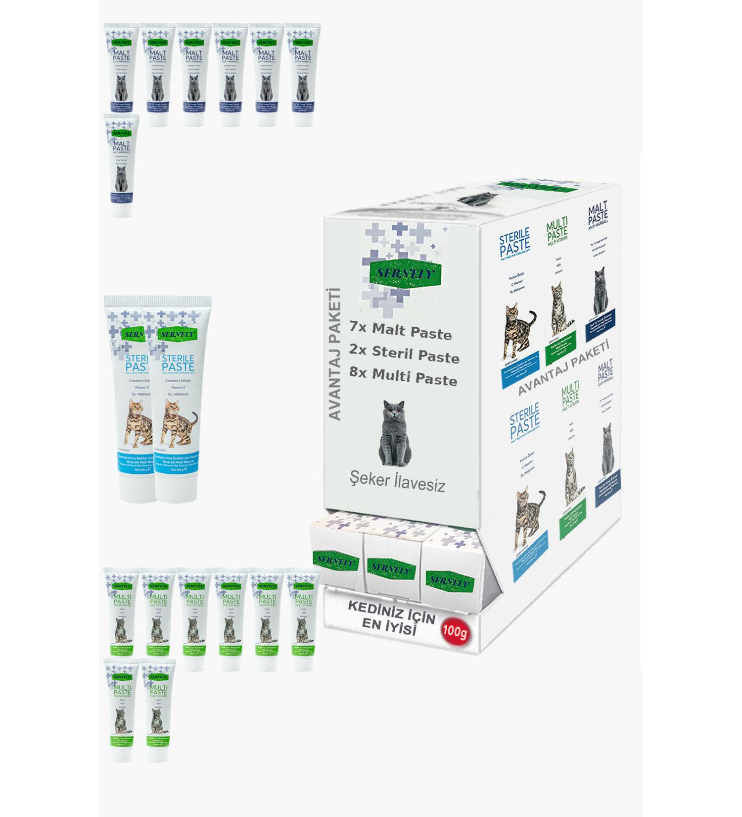 Sernely Cat Malt Advantageous Package (Multi Paste 8x100gr Malt Paste 7x100gr Sterile Paste 2x100gr)-1330