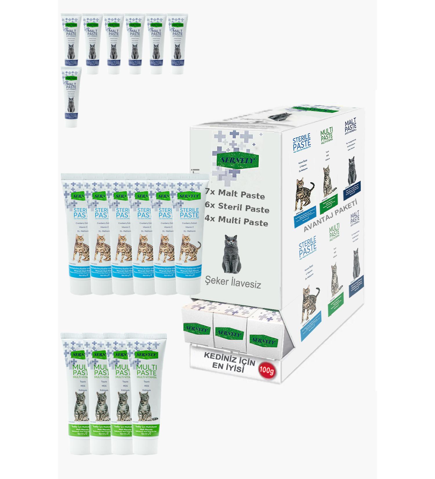 Sernely Cat Malt Advantageous Package (Malt Paste 7x100gr Sterile Paste 6x100gr Multi Paste 4x100gr)-1418