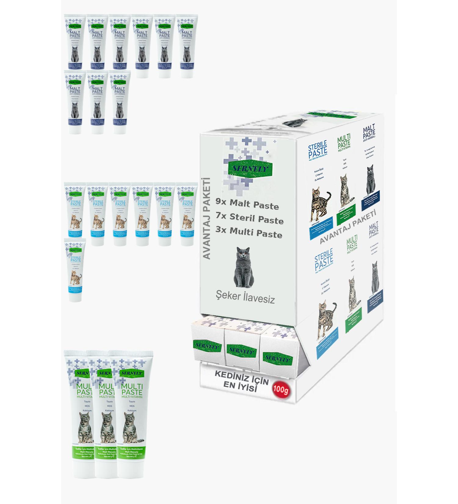 Sernely Cat Malt Advantageous Package (Malt Paste 9x100gr Sterile Paste 7x100gr Multi Paste 3x100gr)-1118
