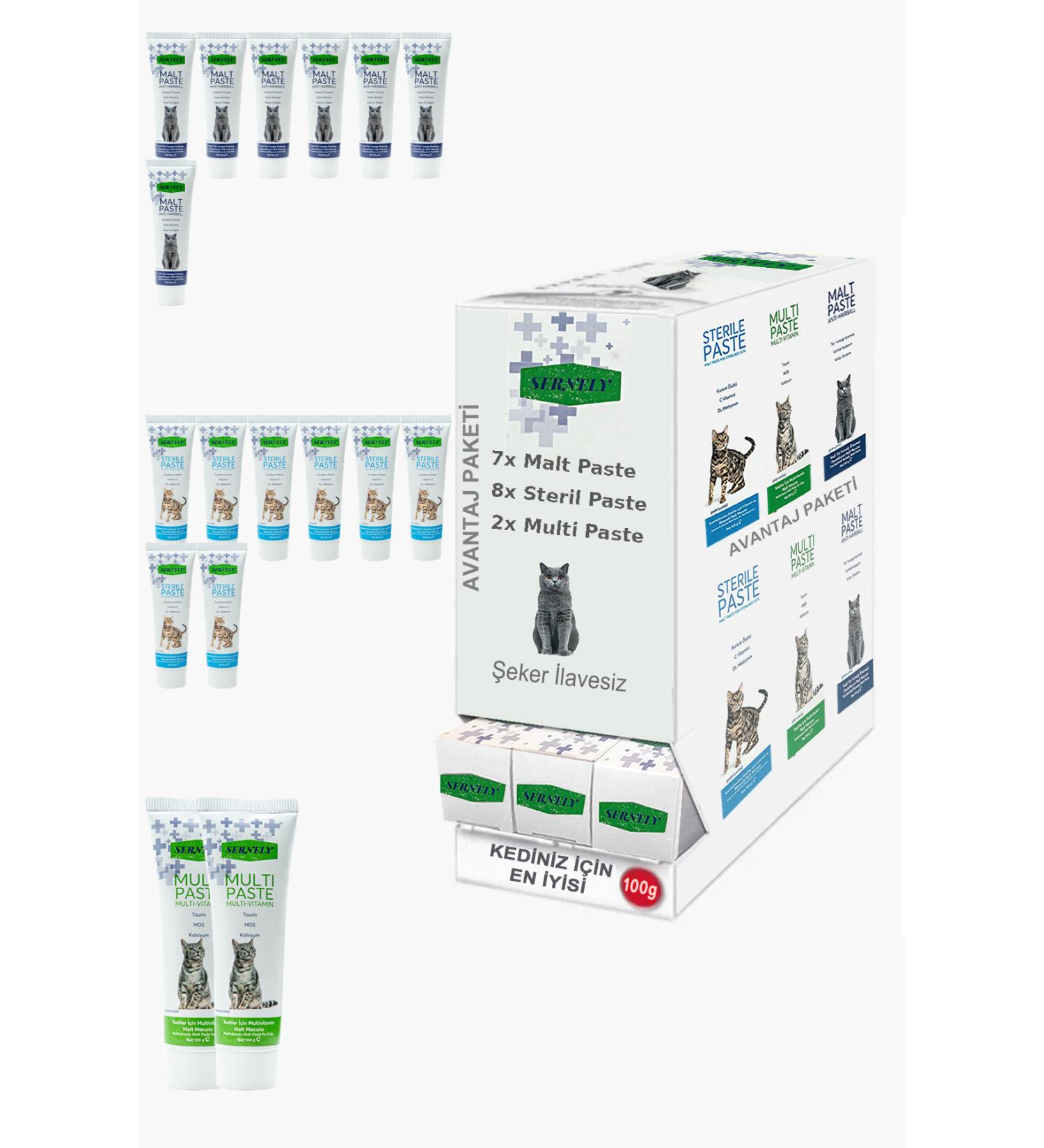 Sernely Cat Malt Advantageous Package (Sterile Paste 8x100gr Malt Paste 7x100gr Multi Paste 2x100gr)-1329