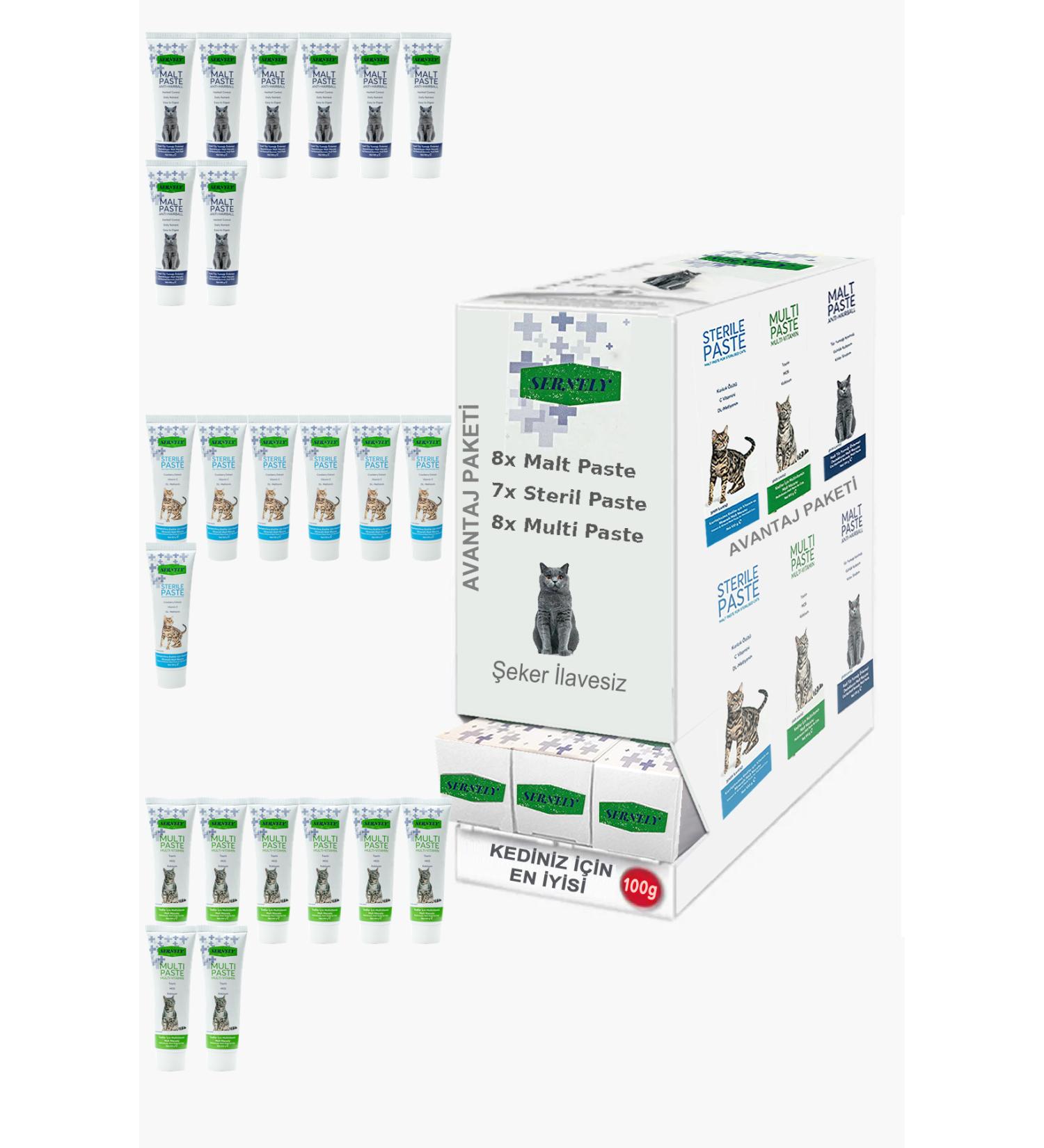 Sernely Cat Malt Advantageous Package (Multi Paste 8x100gr Malt Paste 8x100gr Sterile Paste 7x100gr)-1223