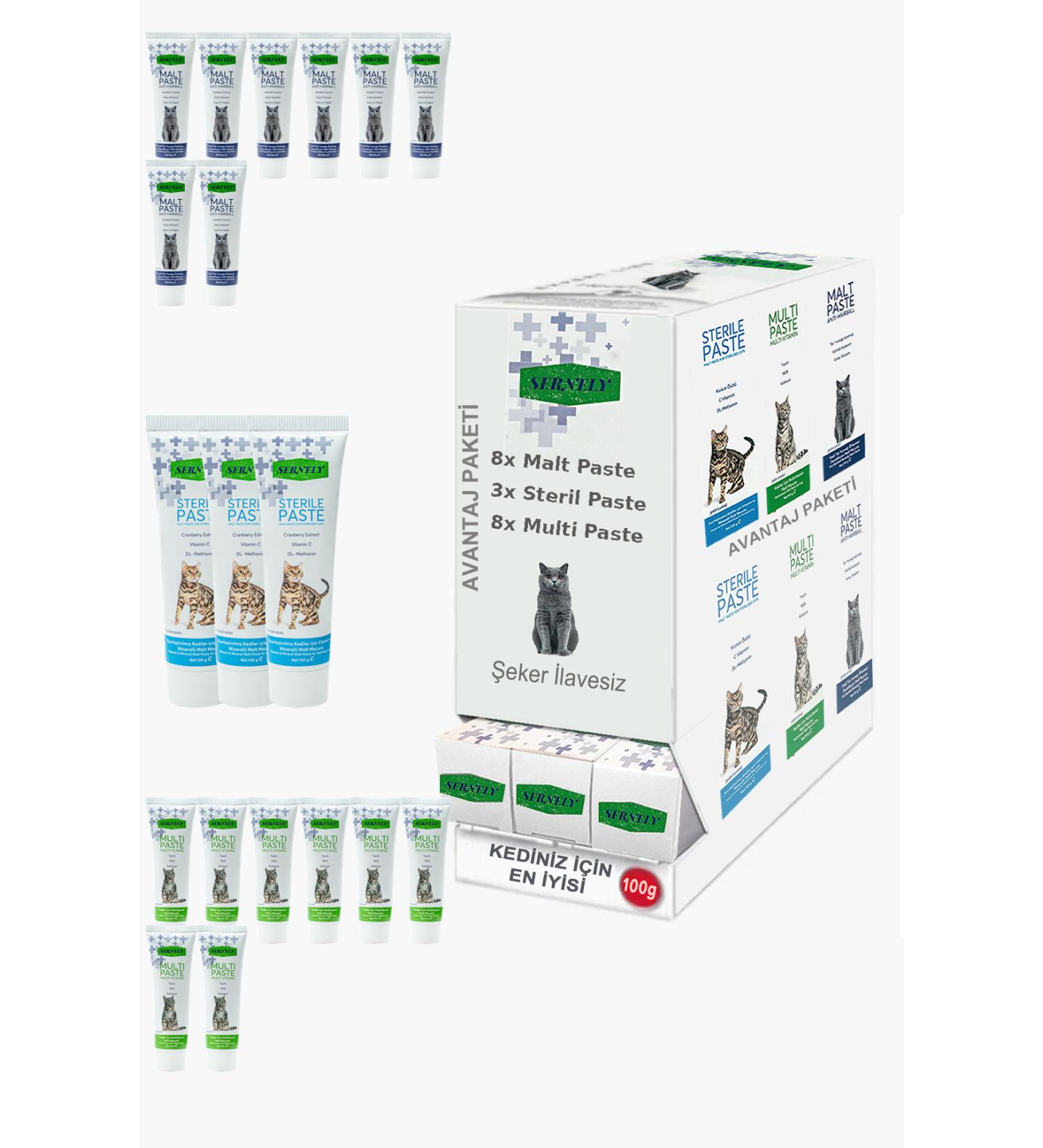 Sernely Cat Malt Advantageous Package (Multi Paste 8x100gr Malt Paste 8x100gr Sterile Paste 3x100gr)-1307