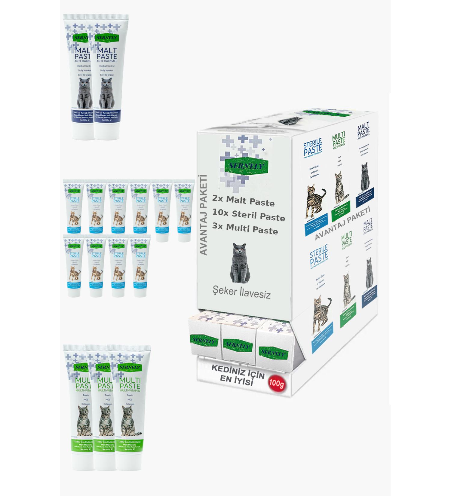 Sernely Cat Malt Advantageous Package (Sterile Paste 10x100gr Multi Paste 3x100gr Malt Paste 2x100gr)-899