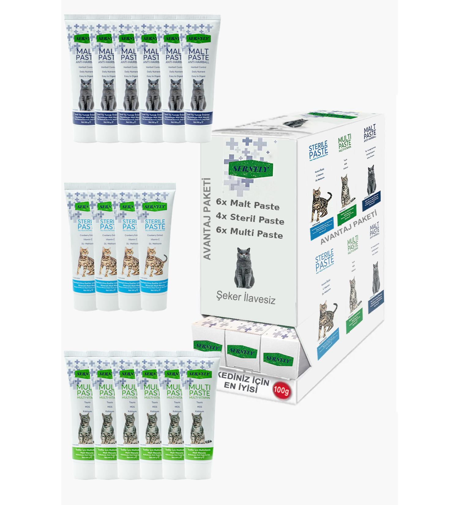 Sernely Cat Vitamin Advantage Package (Multi Paste 6x100gr Malt Paste 6x100gr Sterile Paste 4x100gr)-1531