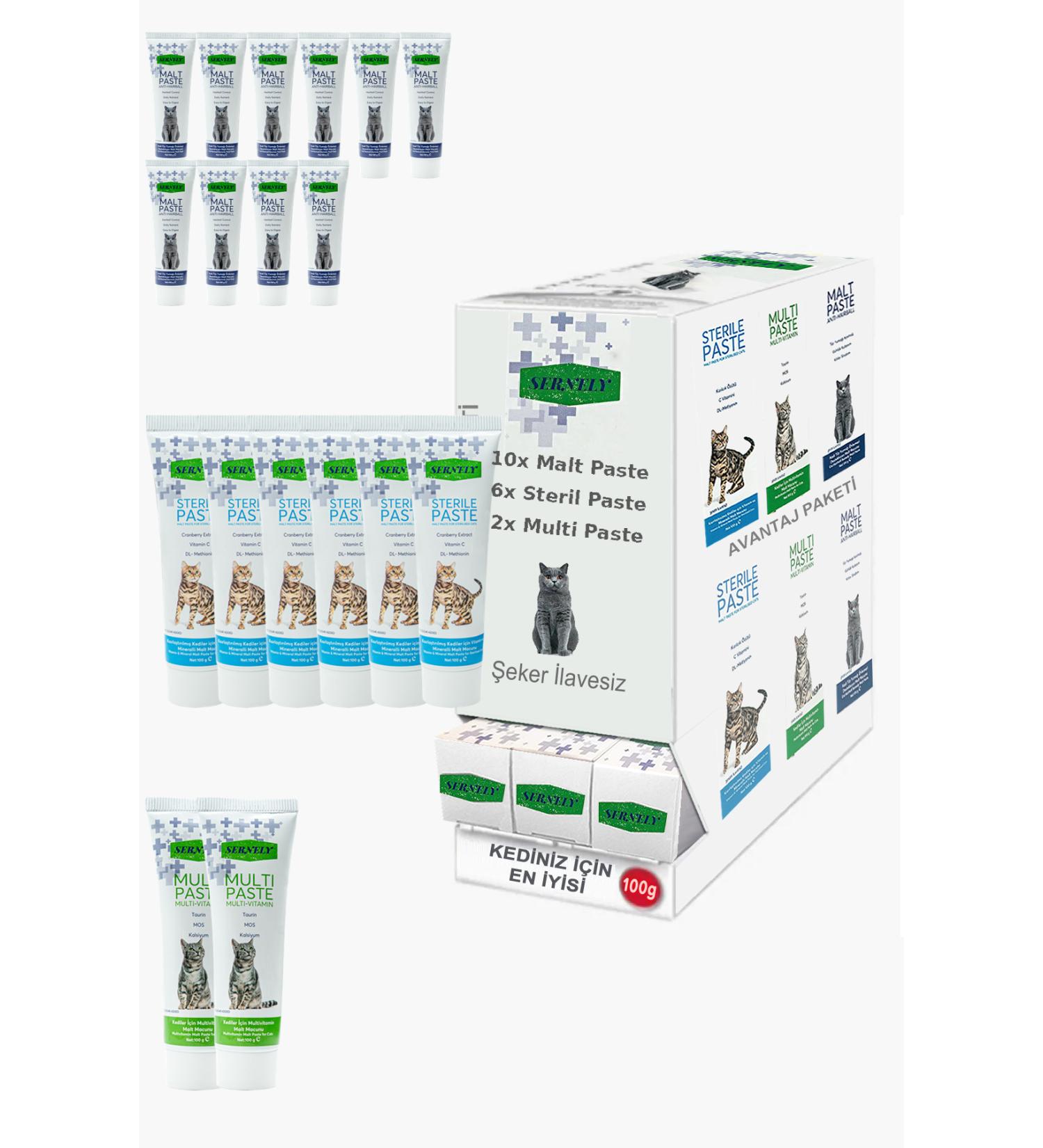 Sernely Cat Malt Advantageous Package (Malt Paste 10x100gr Sterile Paste 6x100gr Multi Paste 2x100gr)-933