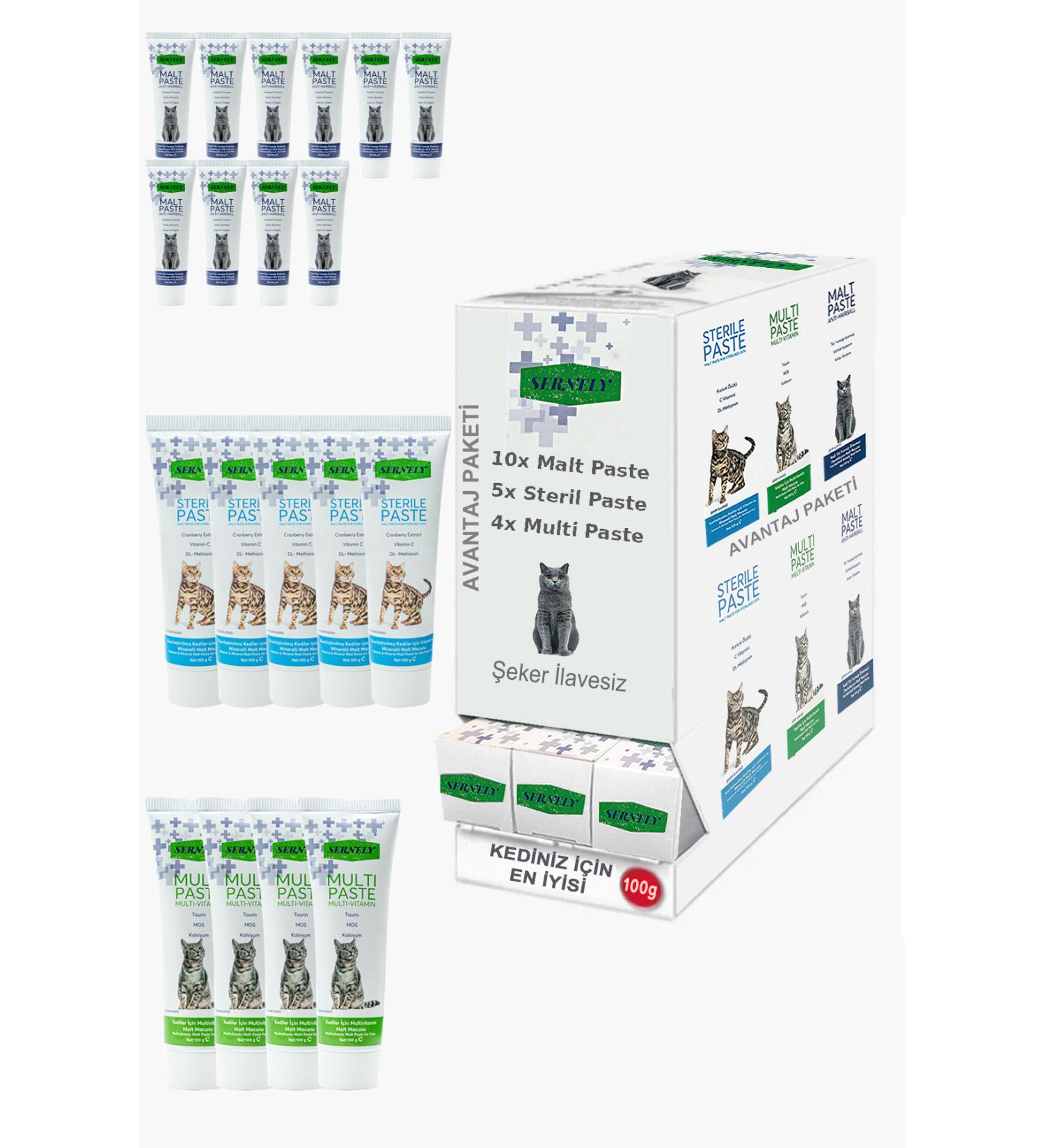Sernely Cat Malt Advantageous Package (Malt Paste 10x100gr Sterile Paste 5x100gr Multi Paste 4x100gr)-844