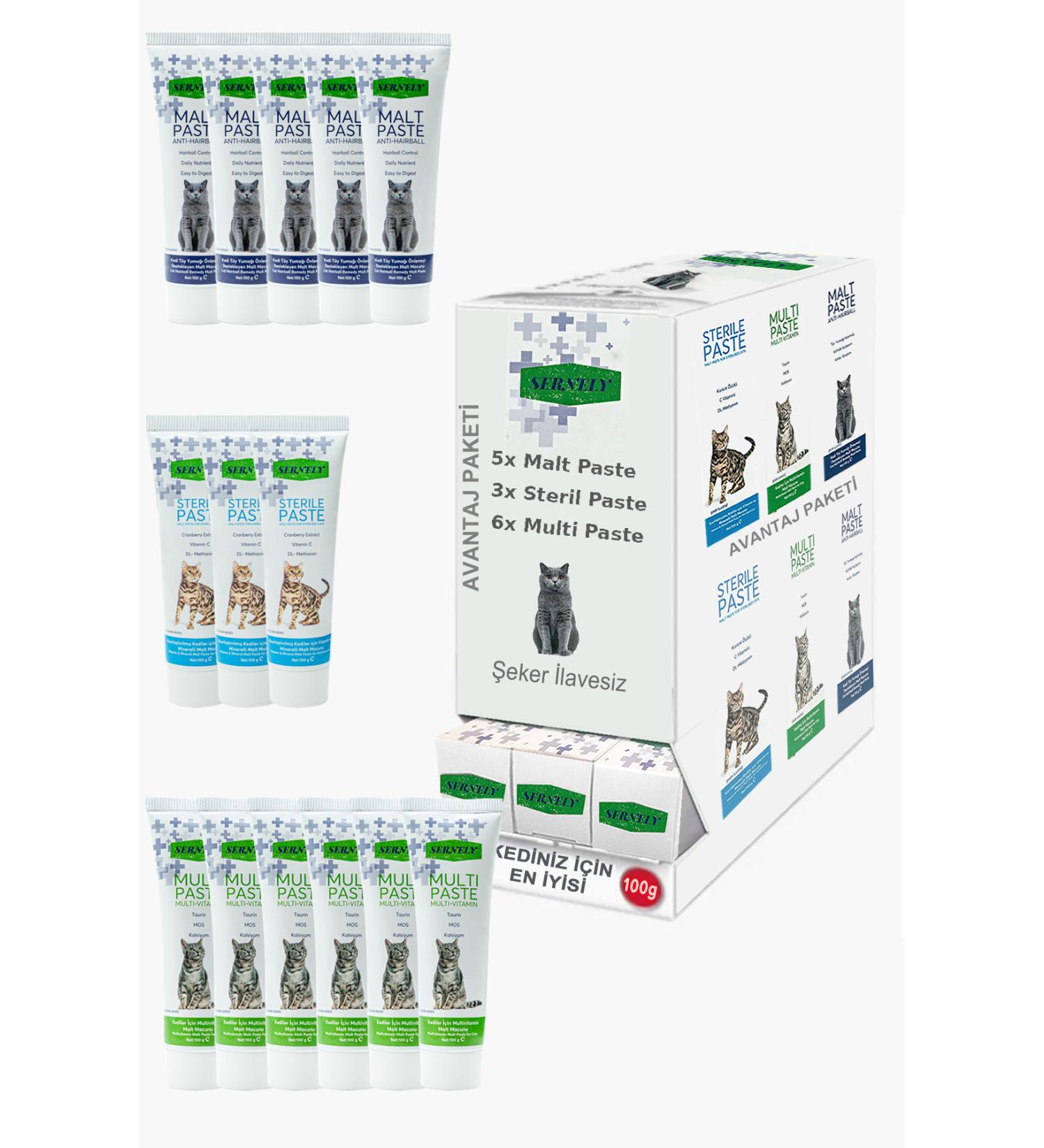 Sernely Cat Vitamin Advantage Package (Multi Paste 6x100gr Malt Paste 5x100gr Sterile Paste 3x100gr)-1542
