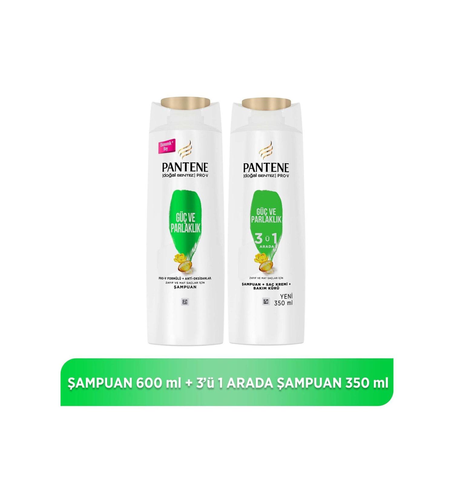 Pantene NATURAL SYNTHES S STRENGTH AND SH NE 600 ML SHAMPOO + 350 ML 3 IN 1 SHAMPOO CHARMS403