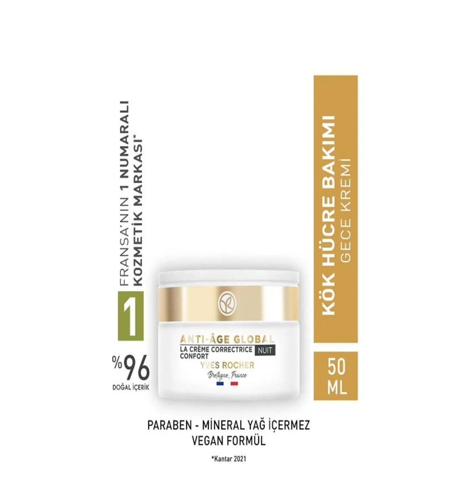 Yves Rocher Night Cream-Regenerating Anti-Aging Herbal Stem Cell Care Anti-Age Shea Butter & Vitamin E 50ml - Buy Online on GoSupps.com