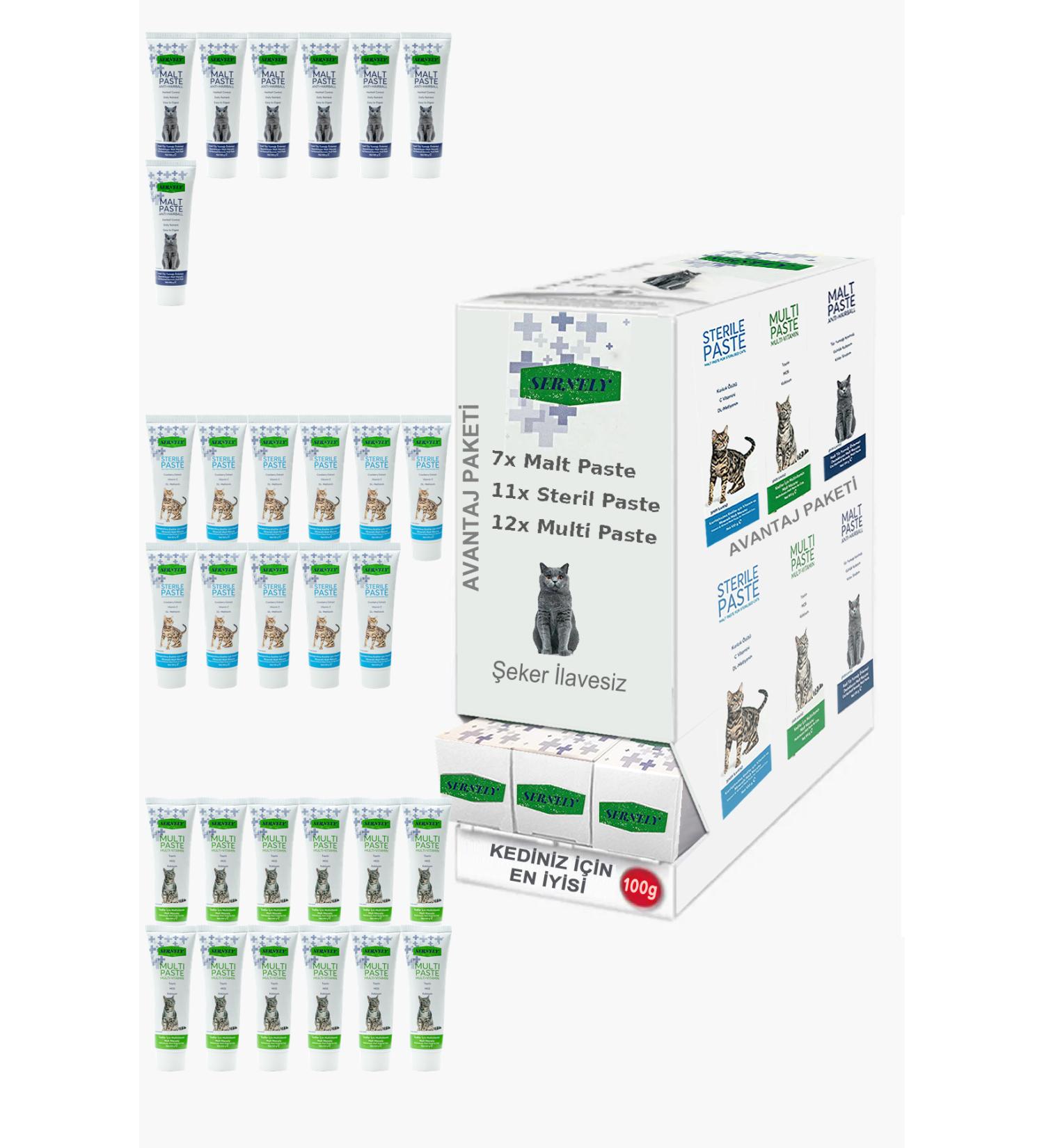 Sernely Cat Vitamin Advantage Package (Multi Paste 12x100gr Sterile Paste 11x100gr Malt Paste 7x100gr)-071