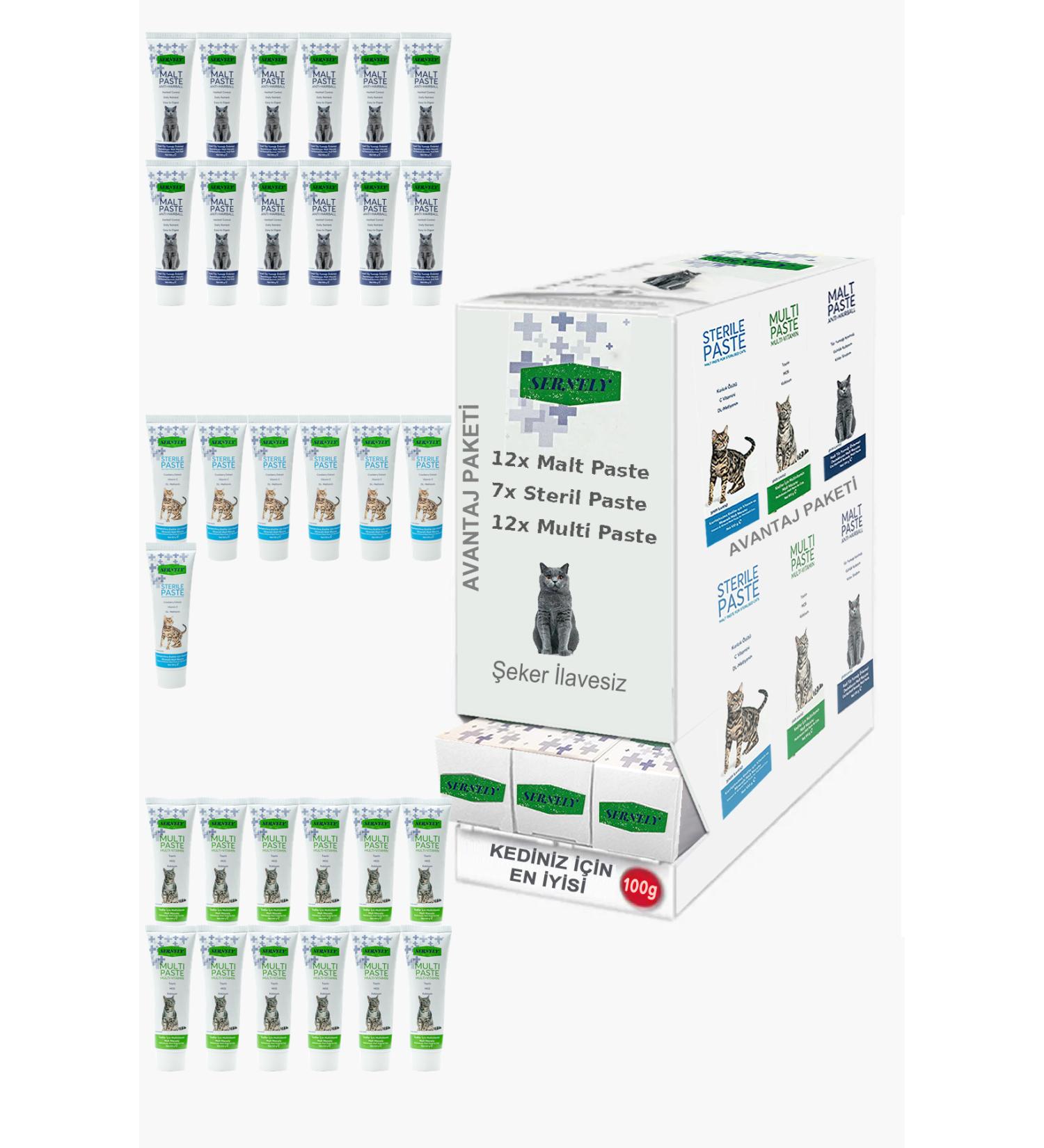 Sernely Cat Vitamin Advantage Package (Multi Paste 12x100gr Malt Paste 12x100gr Sterile Paste 7x100gr)-091