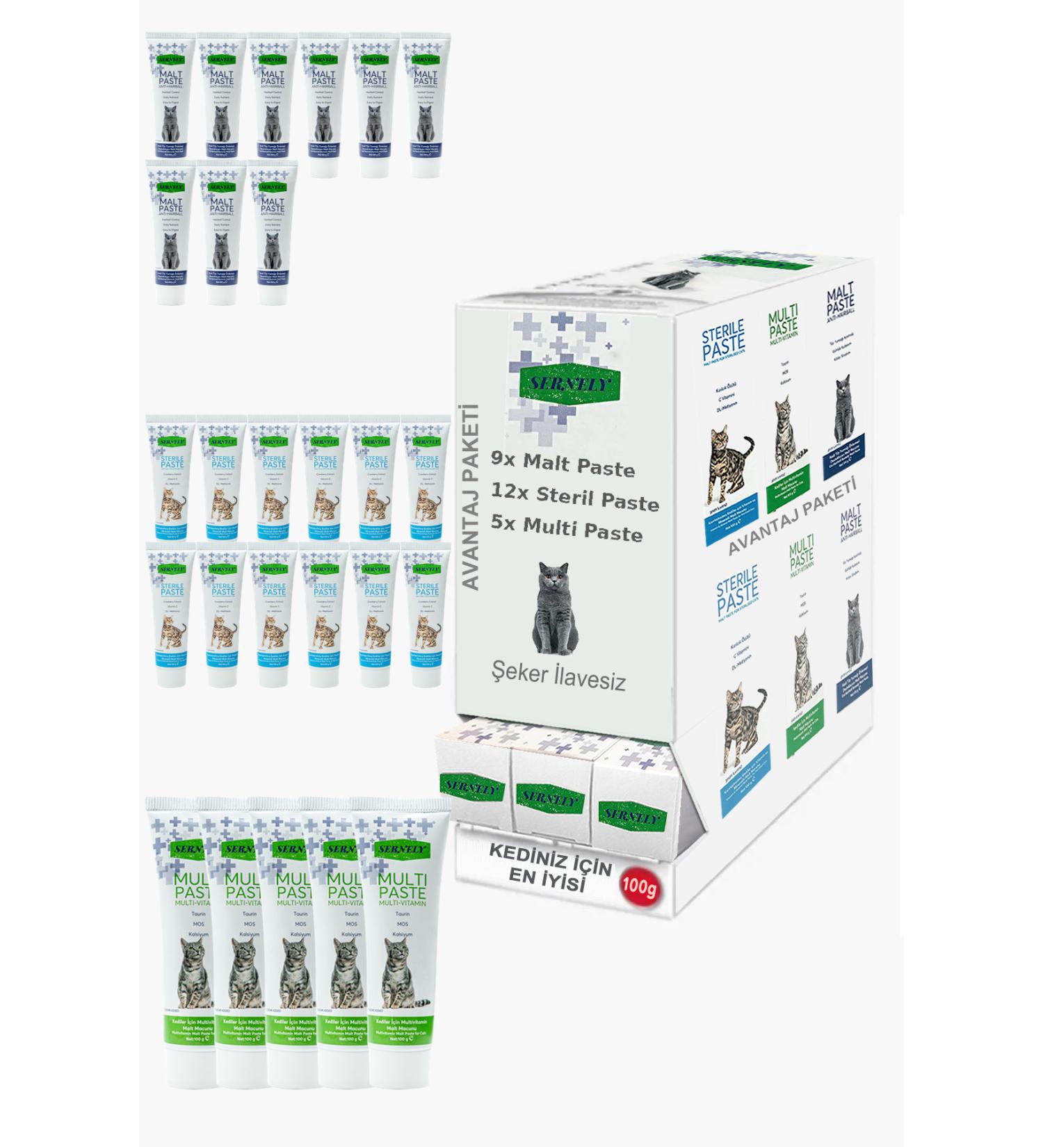 Sernely Cat Vitamin Advantage Package (Sterile Paste 12x100gr Malt Paste 9x100gr Multi Paste 5x100gr)-149